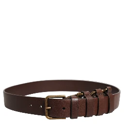 Brown Calfskin Leather Gold Metal Buckle Belt