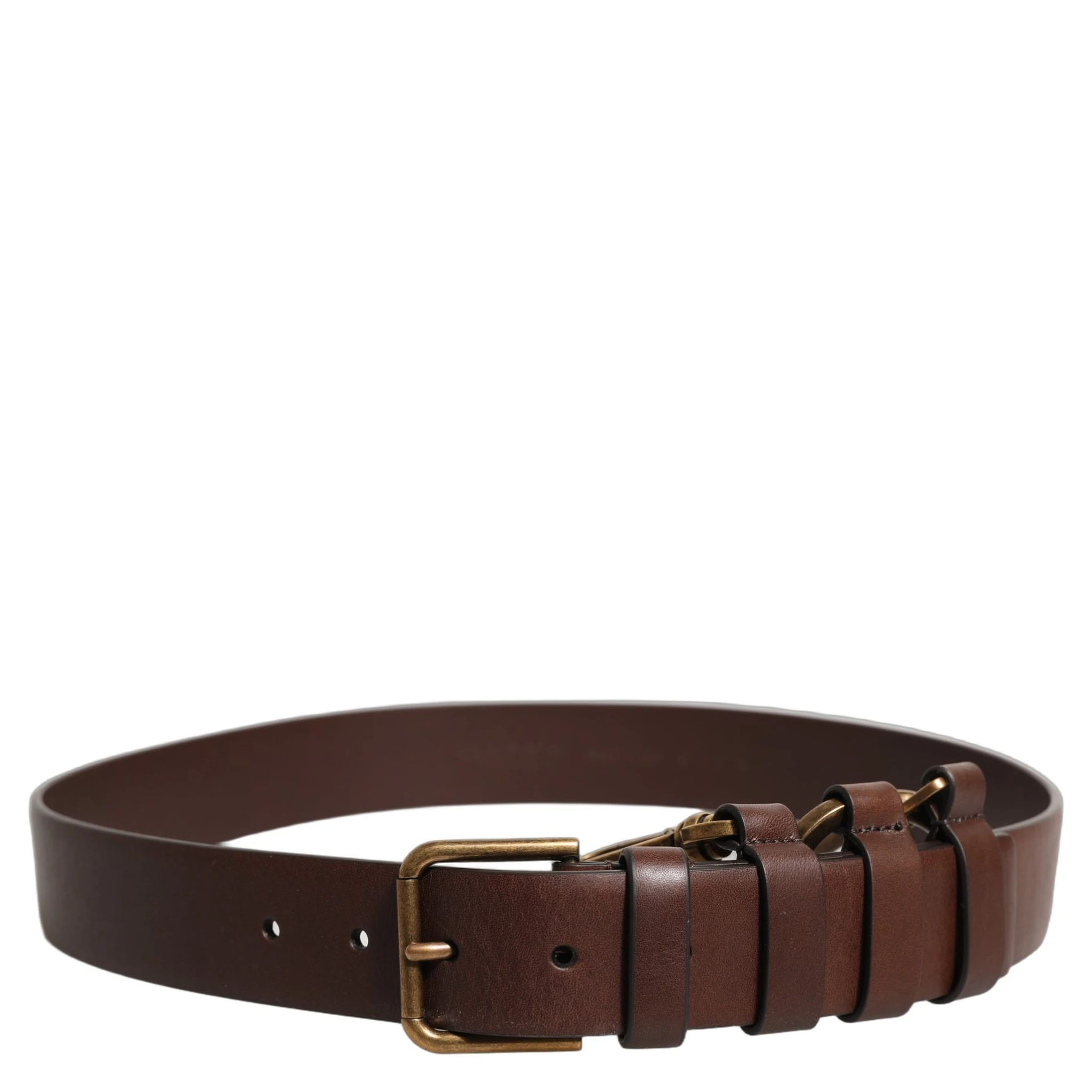 Brown Calfskin Leather Gold Metal Buckle Belt