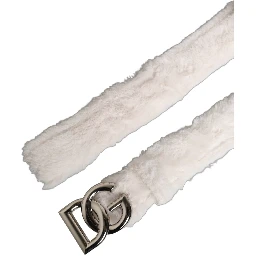 White Fleece Silver DG Logo Metal Buckle Belt