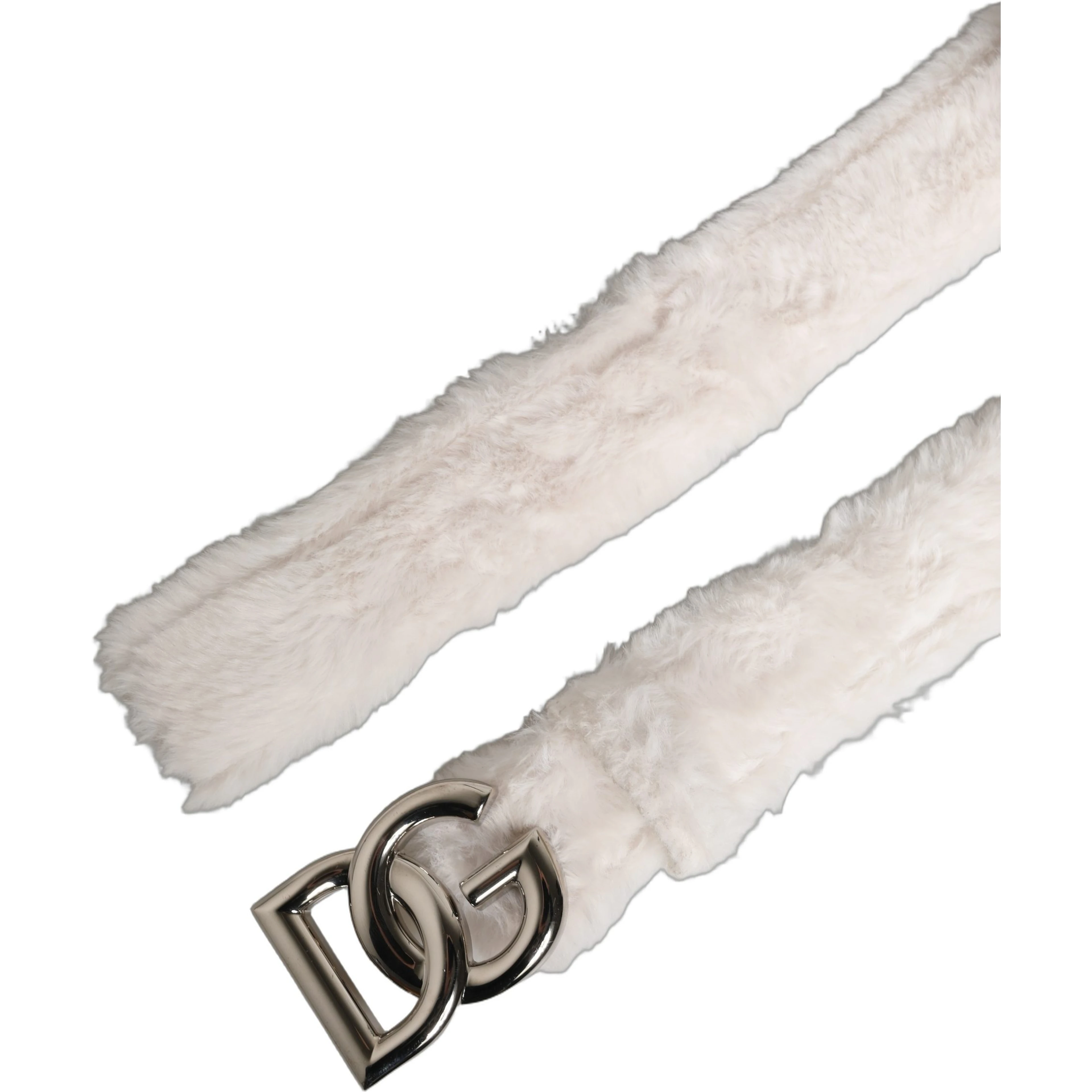 White Fleece Silver DG Logo Metal Buckle Belt
