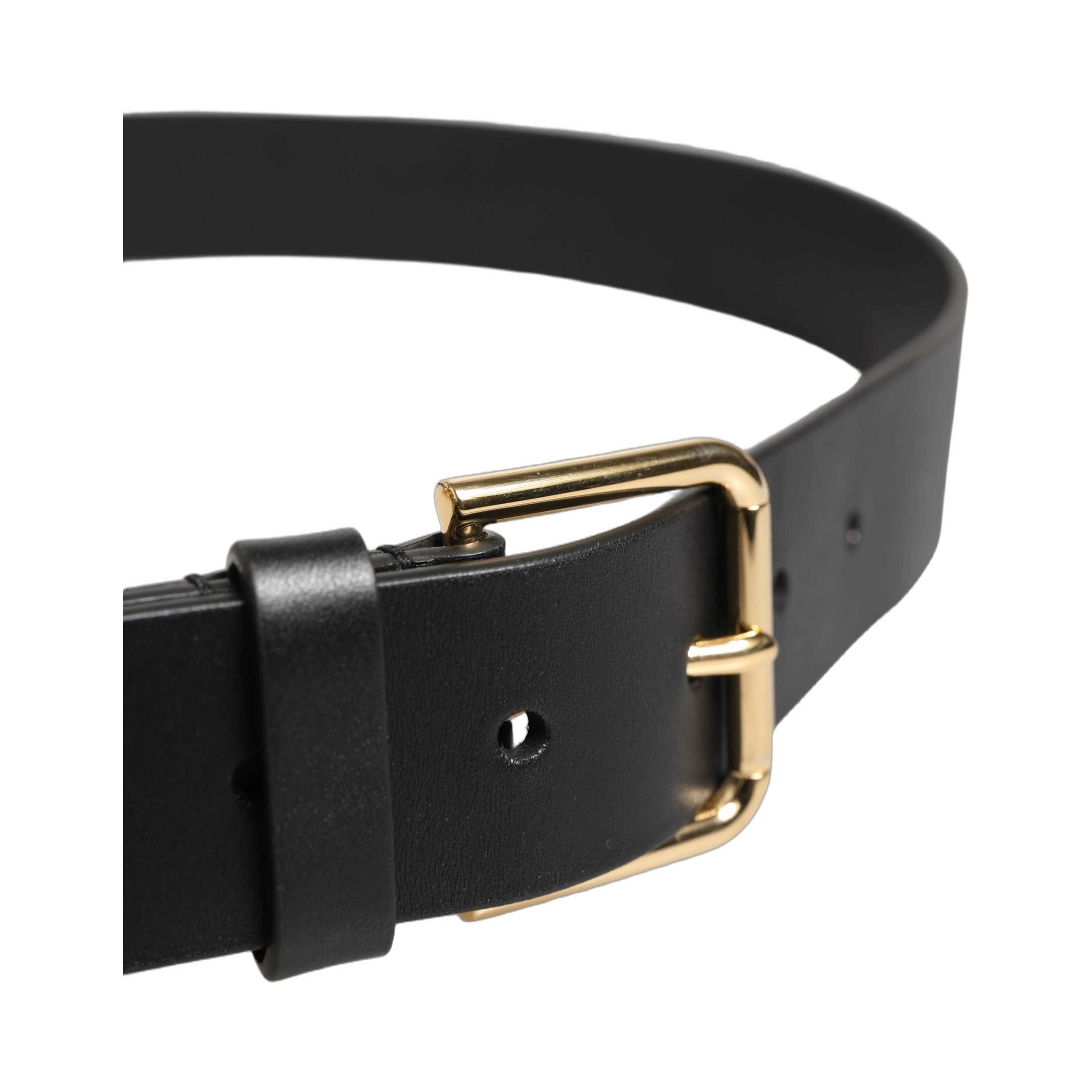 Black Calf Leather Gold Metal Buckle Men Belt