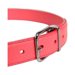 Pink Lambskin Leather Silver Metal Buckle Belt