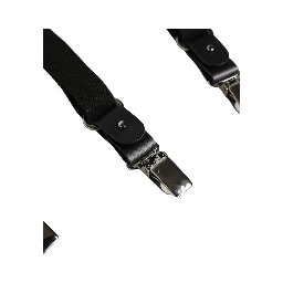 Black Cotton Leather Elastic Y-back Metal Clips Suspender