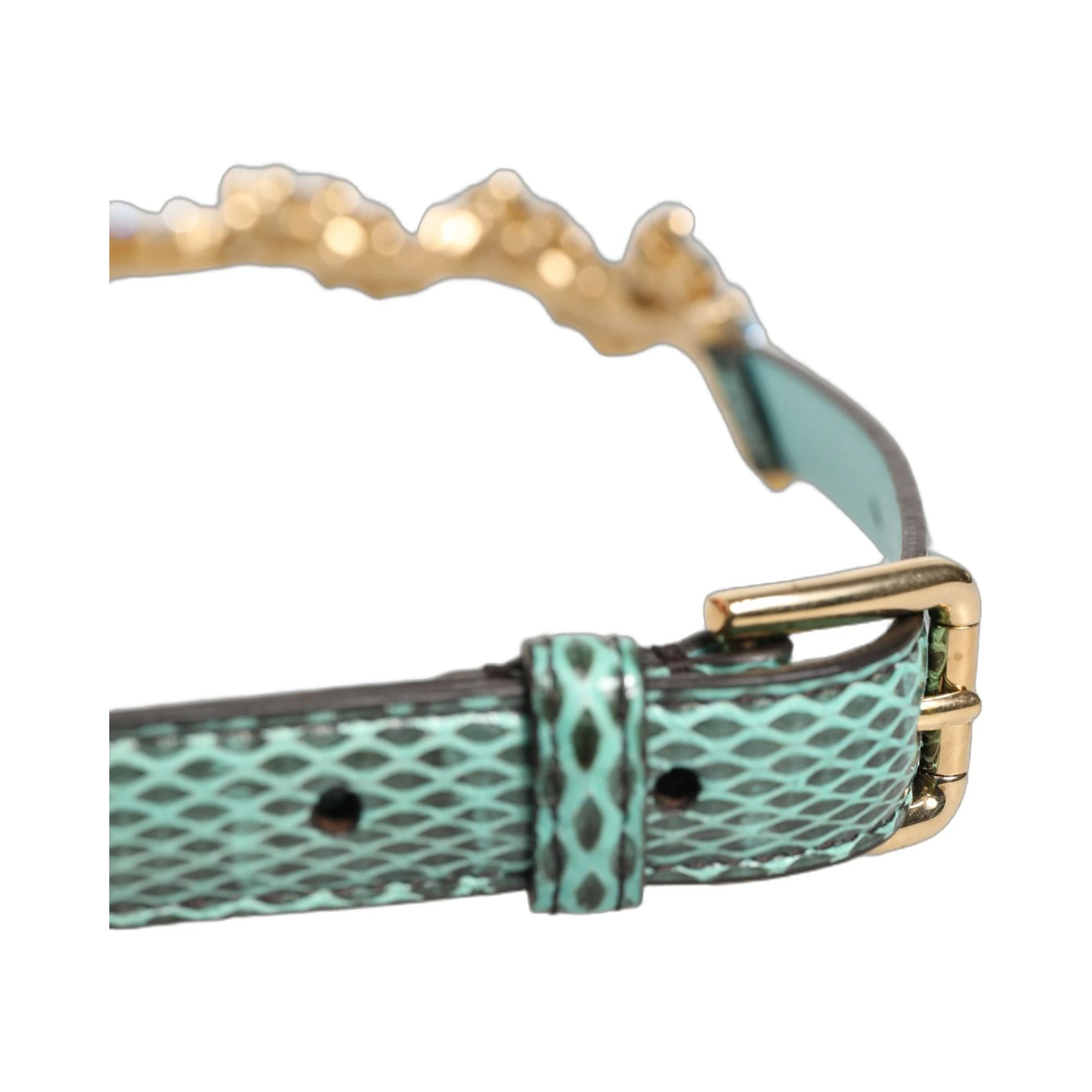 Green Leather Daisy Crystal Embellished Waist Belt