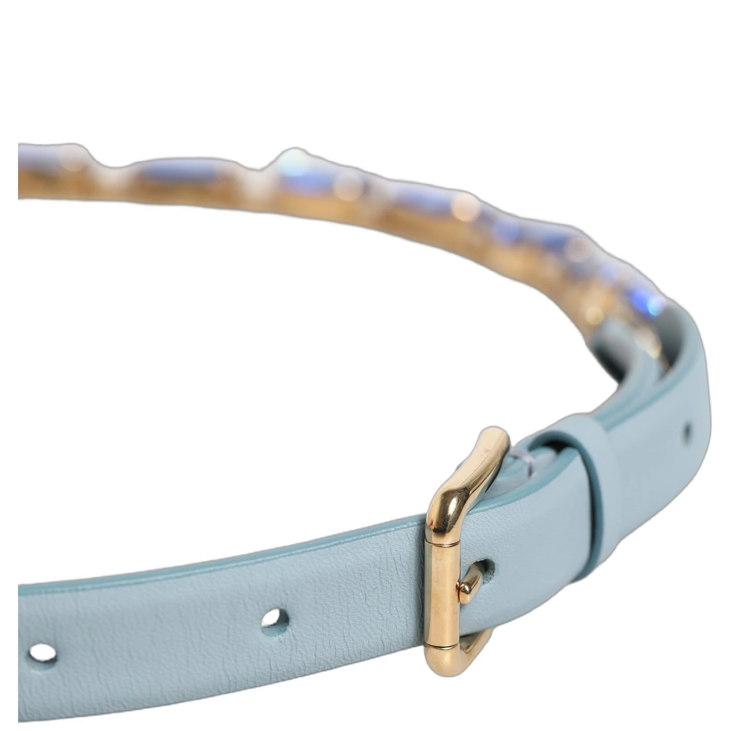 Blue Leather Crystal Chain Embellished Belt