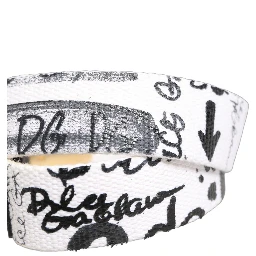 White Graffiti Print Gold Metal Buckle Belt