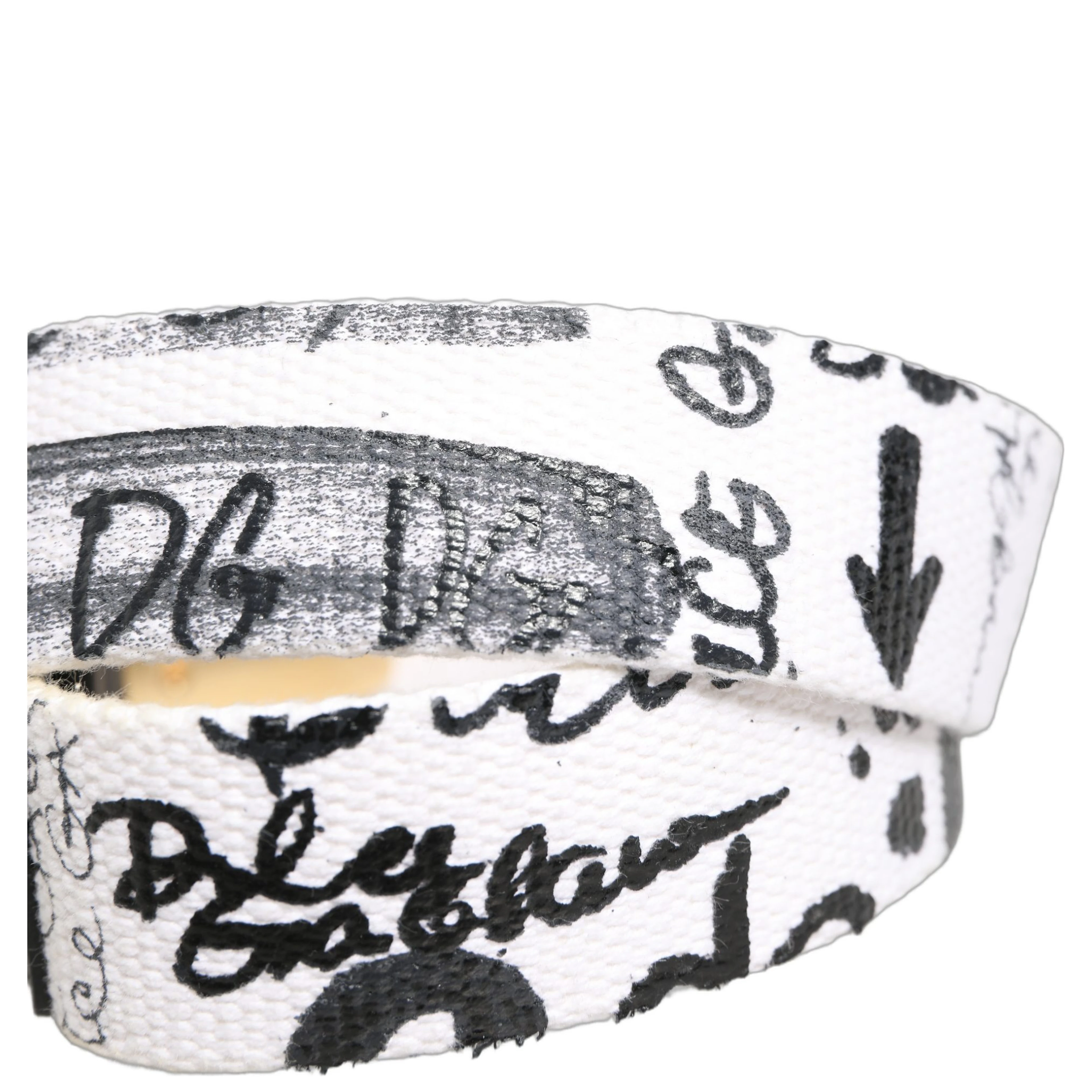 White Graffiti Print Gold Metal Buckle Belt