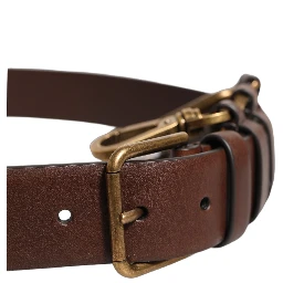 Brown Calfskin Leather Gold Metal Buckle Belt