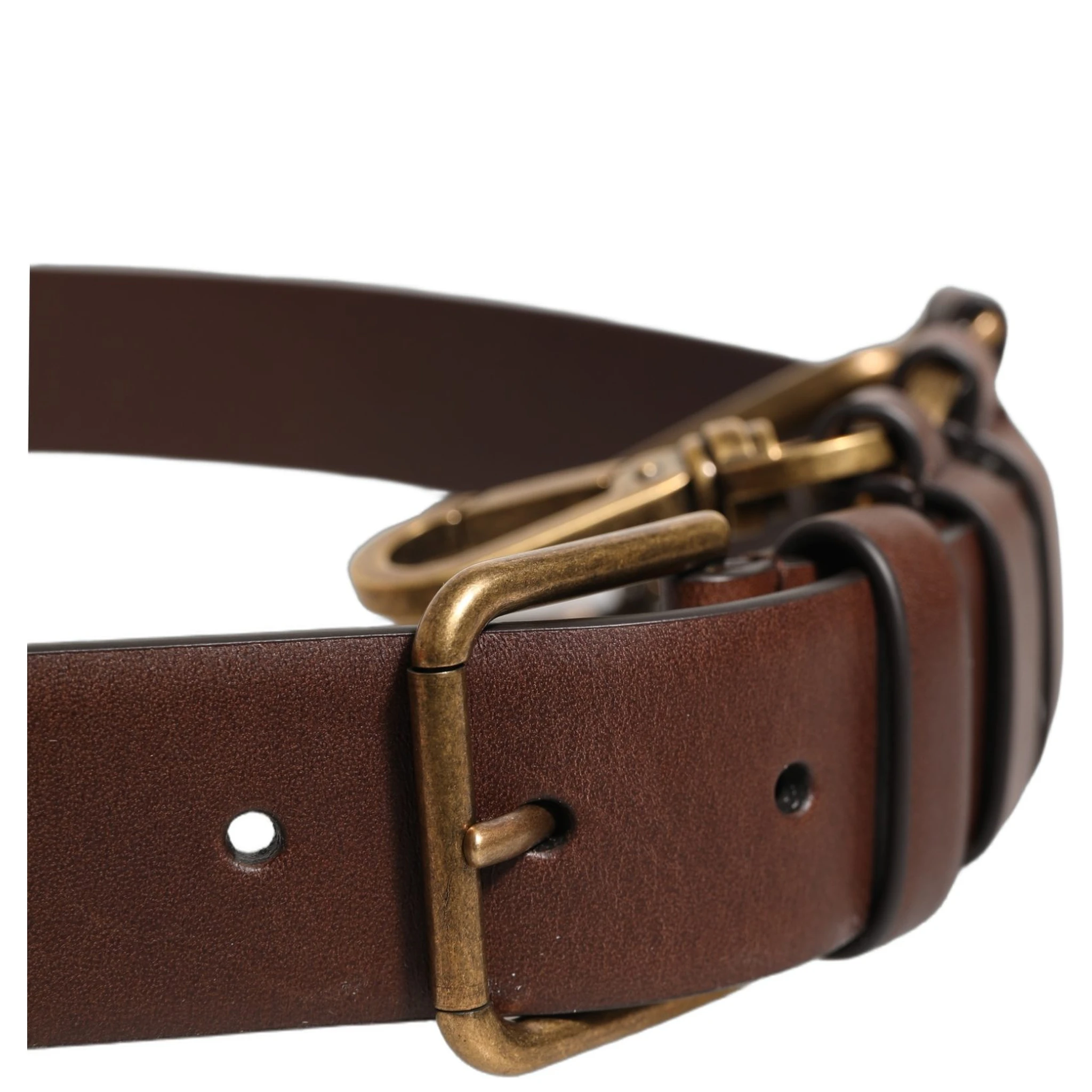 Brown Calfskin Leather Gold Metal Buckle Belt