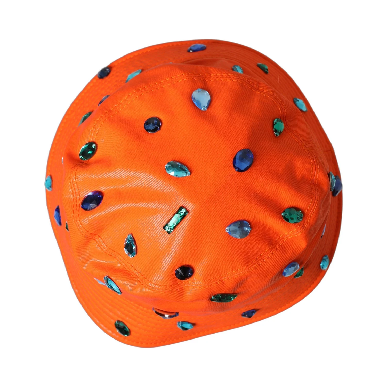 Orange Crystal Embellished Bucket Fisherman Cap Hat
