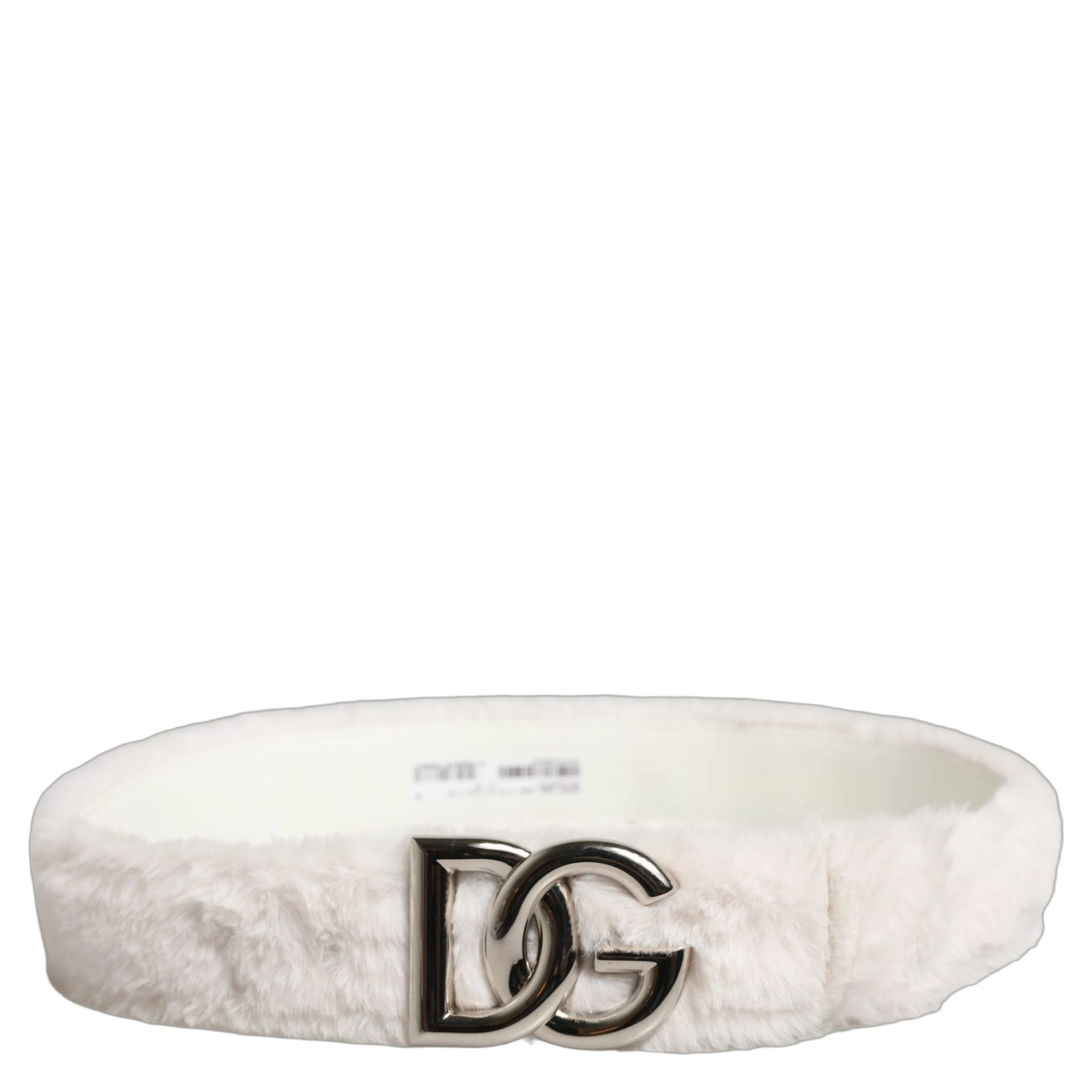 White Fleece Silver DG Logo Metal Buckle Belt