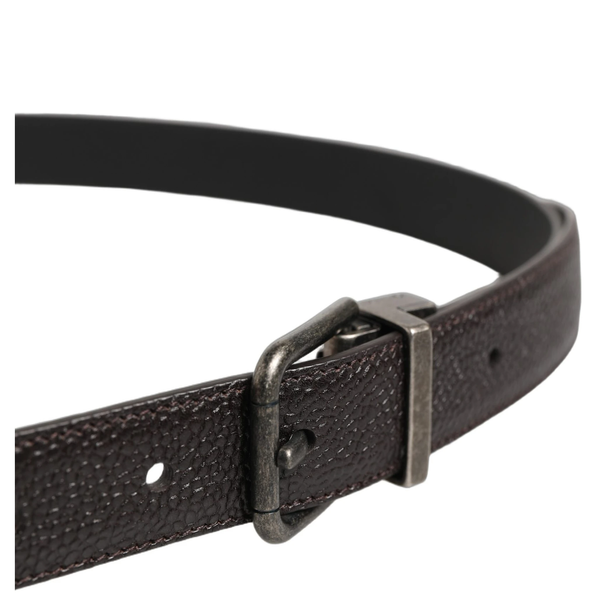 Brown Calf Leather Vintage Style Silver Buckle Belt