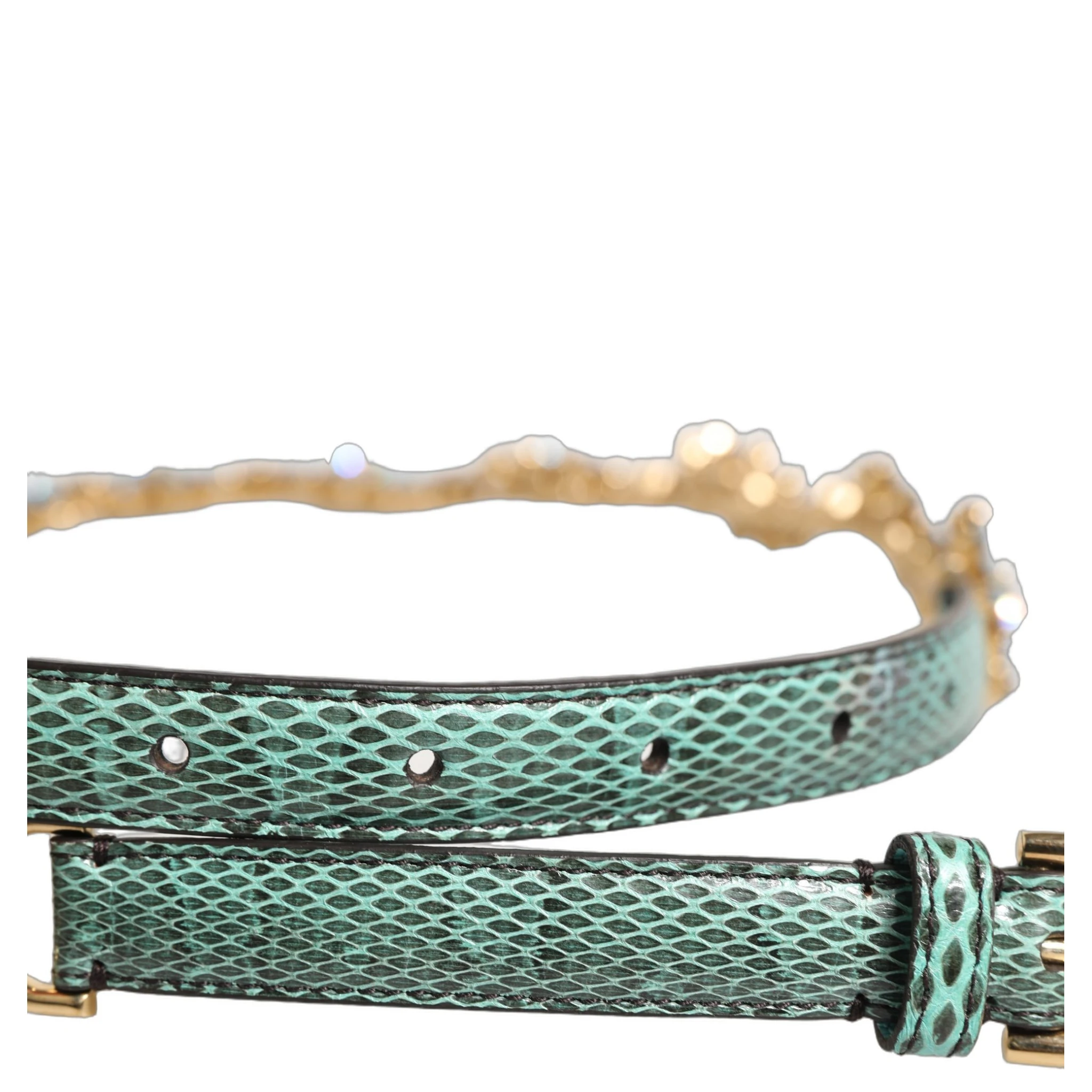 Green Leather Daisy Crystal Embellished Waist Belt