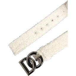 White Cotton Fleece DG Logo Metal Buckle Belt
