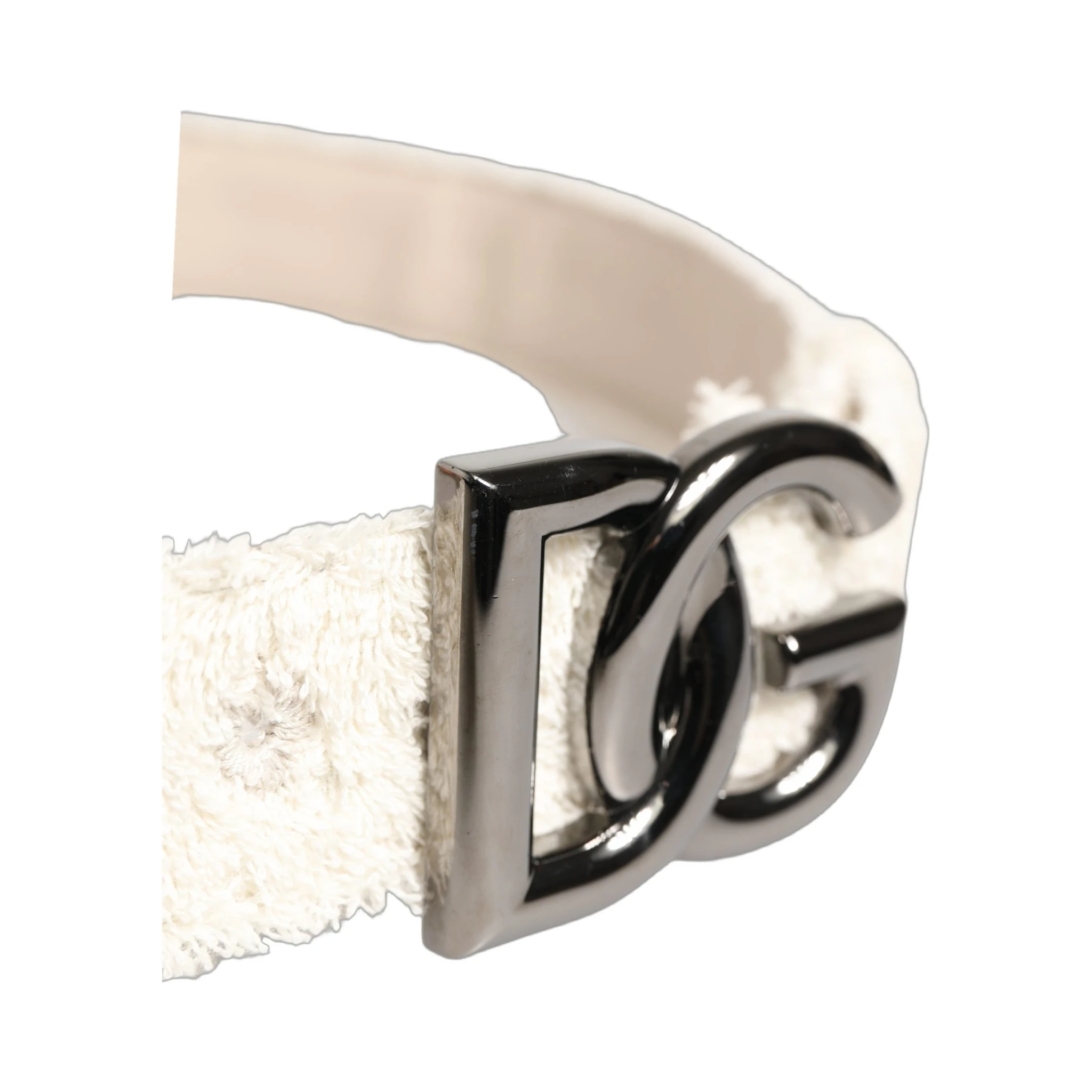White Cotton Fleece DG Logo Metal Buckle Belt