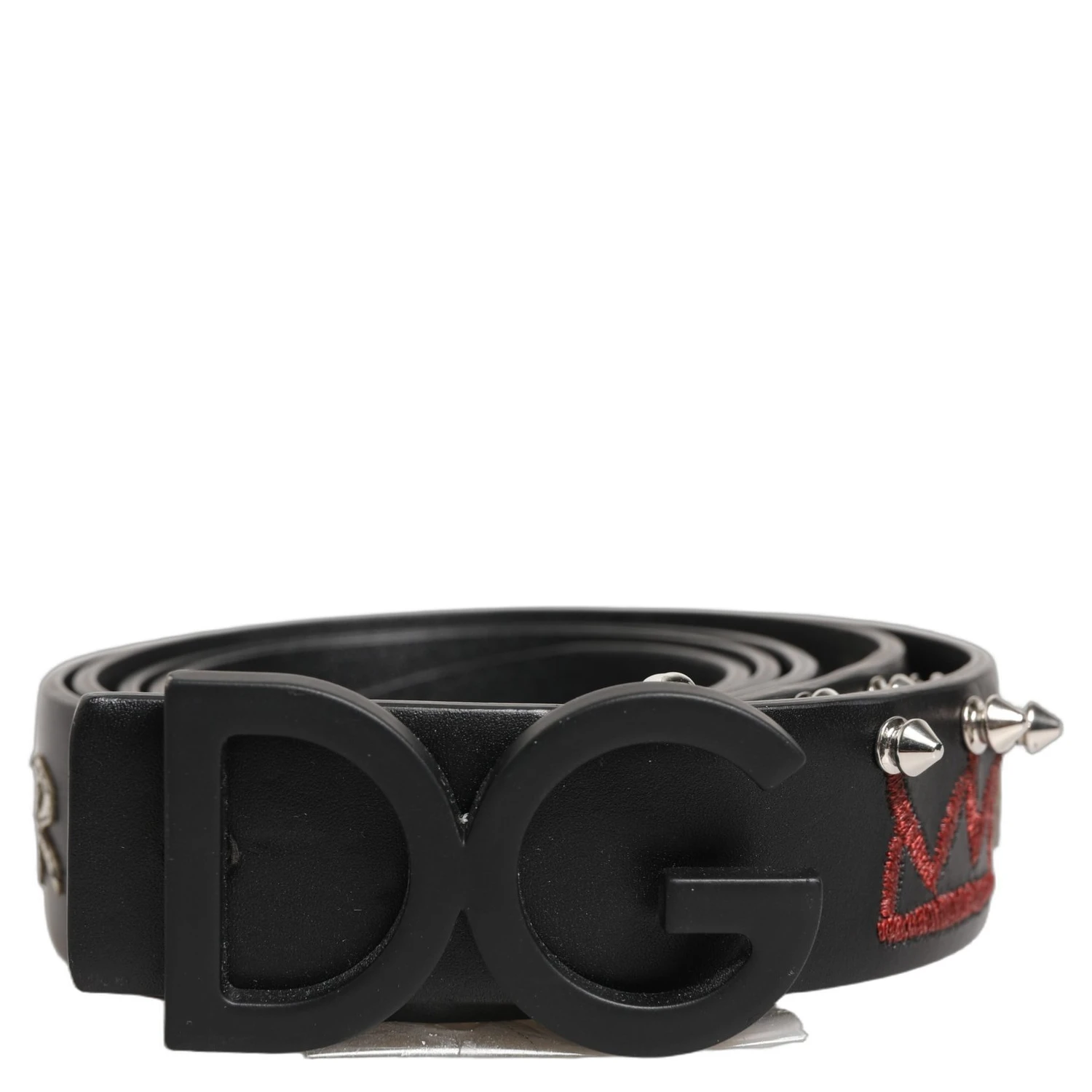 Black Leather Prince Crown Logo Buckle Belt