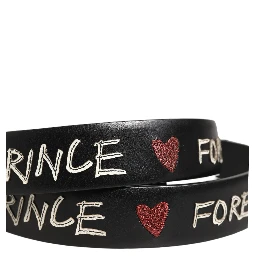 Black Leather Prince Crown Logo Buckle Belt