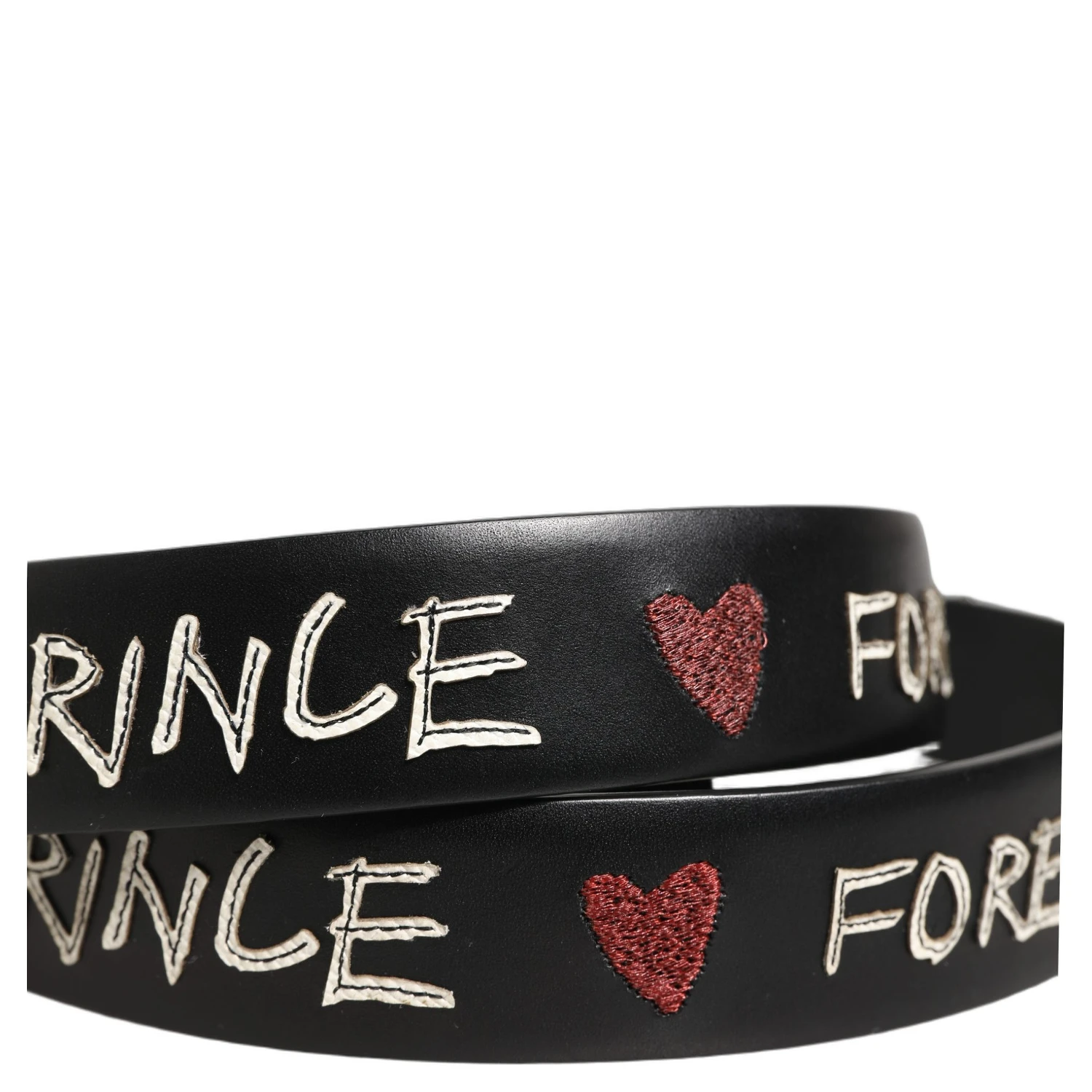 Black Leather Prince Crown Logo Buckle Belt