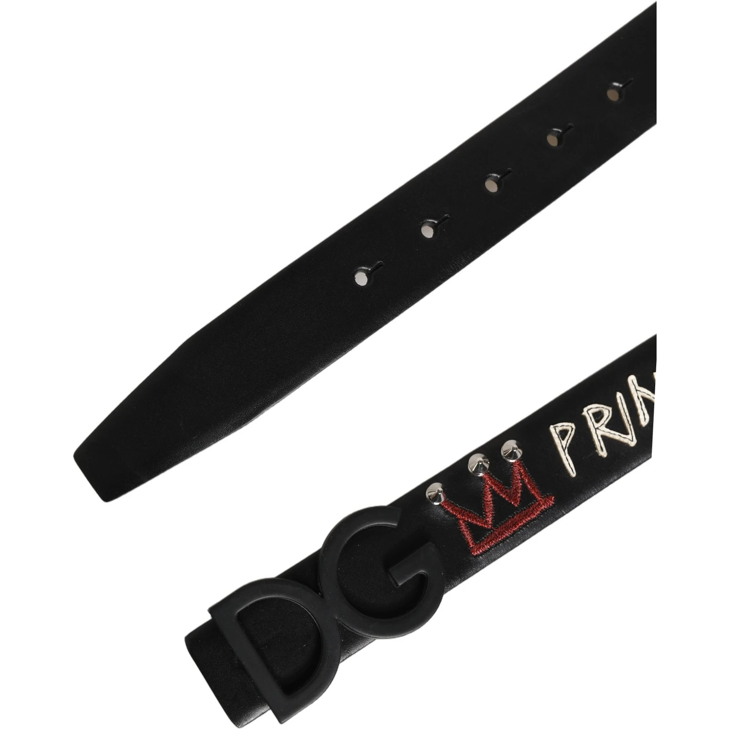Black Leather Prince Crown Logo Buckle Belt