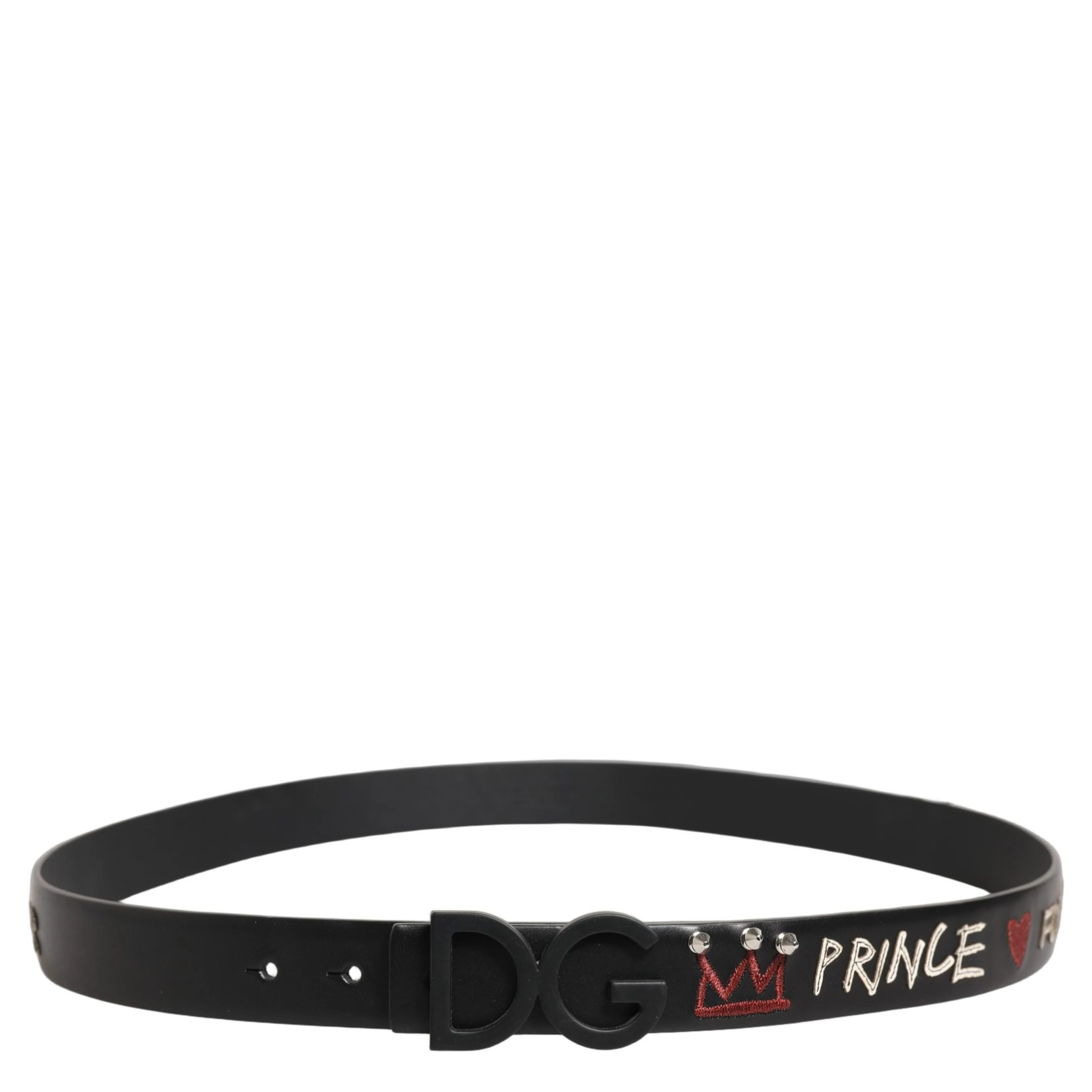 Black Leather Prince Crown Logo Buckle Belt