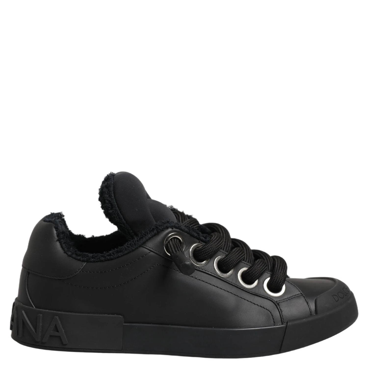 Black Leather Low Top Portofino Sneakers Shoes