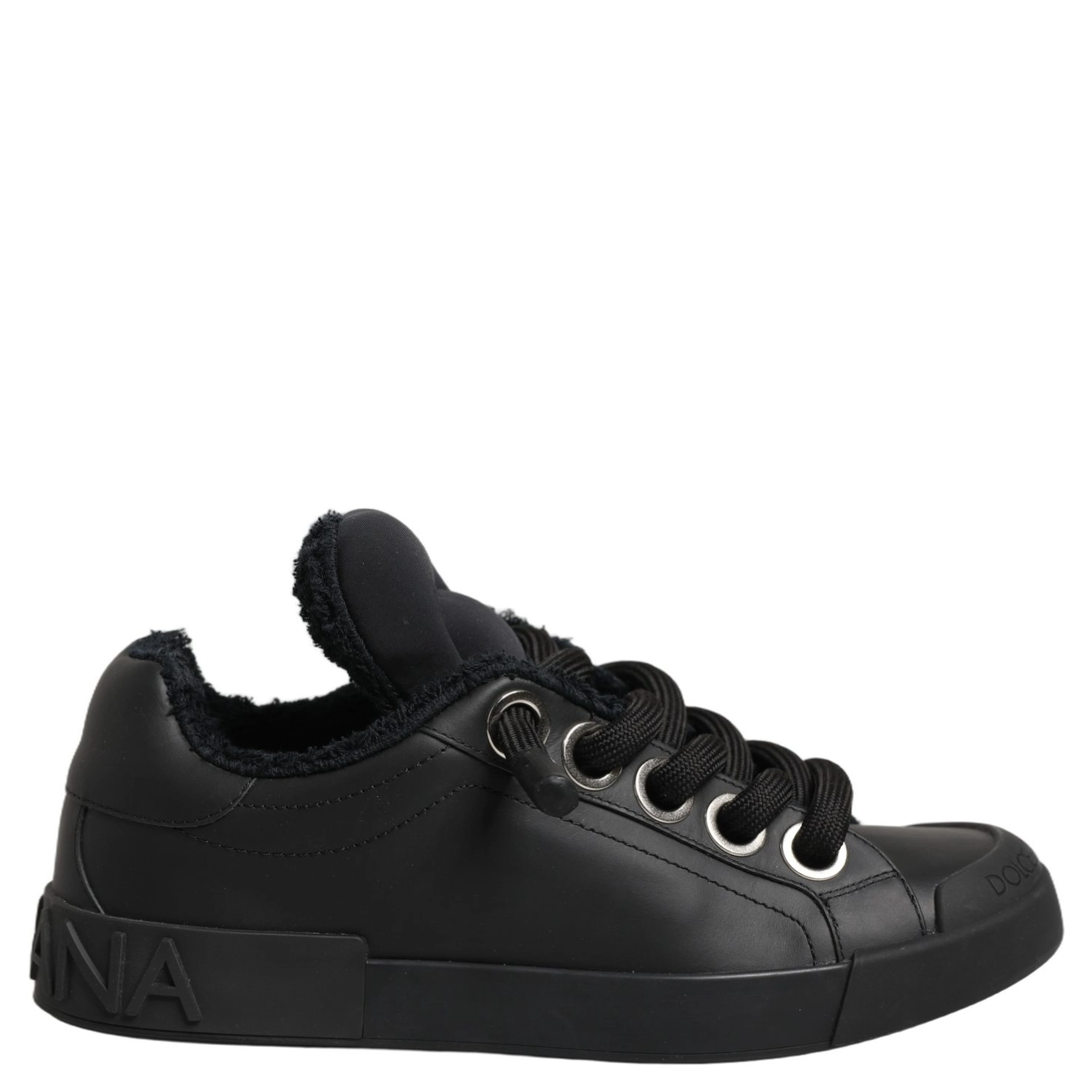 Black Leather Low Top Portofino Sneakers Shoes