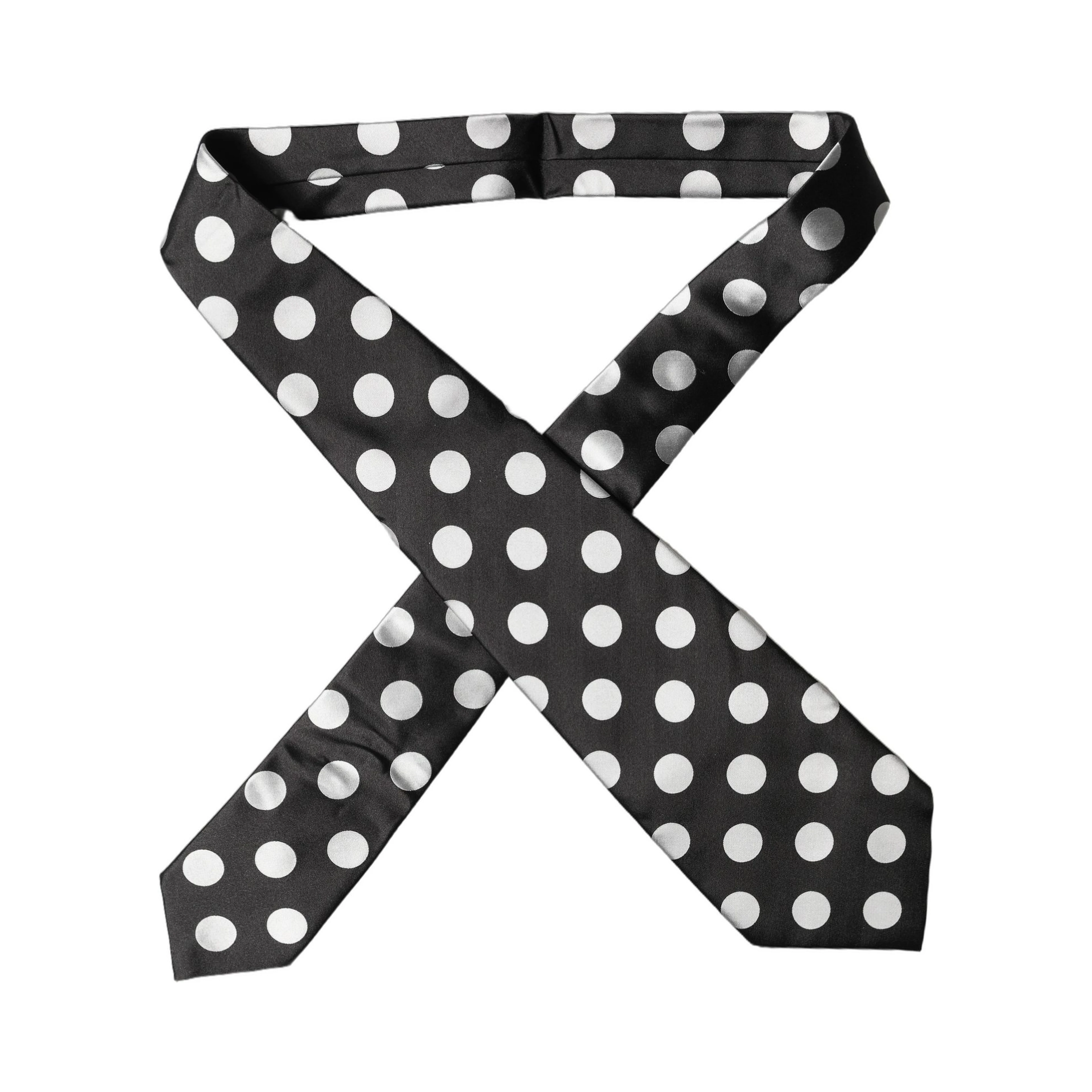 Black White Polka Dot Silk Adjustable Women Necktie Tie