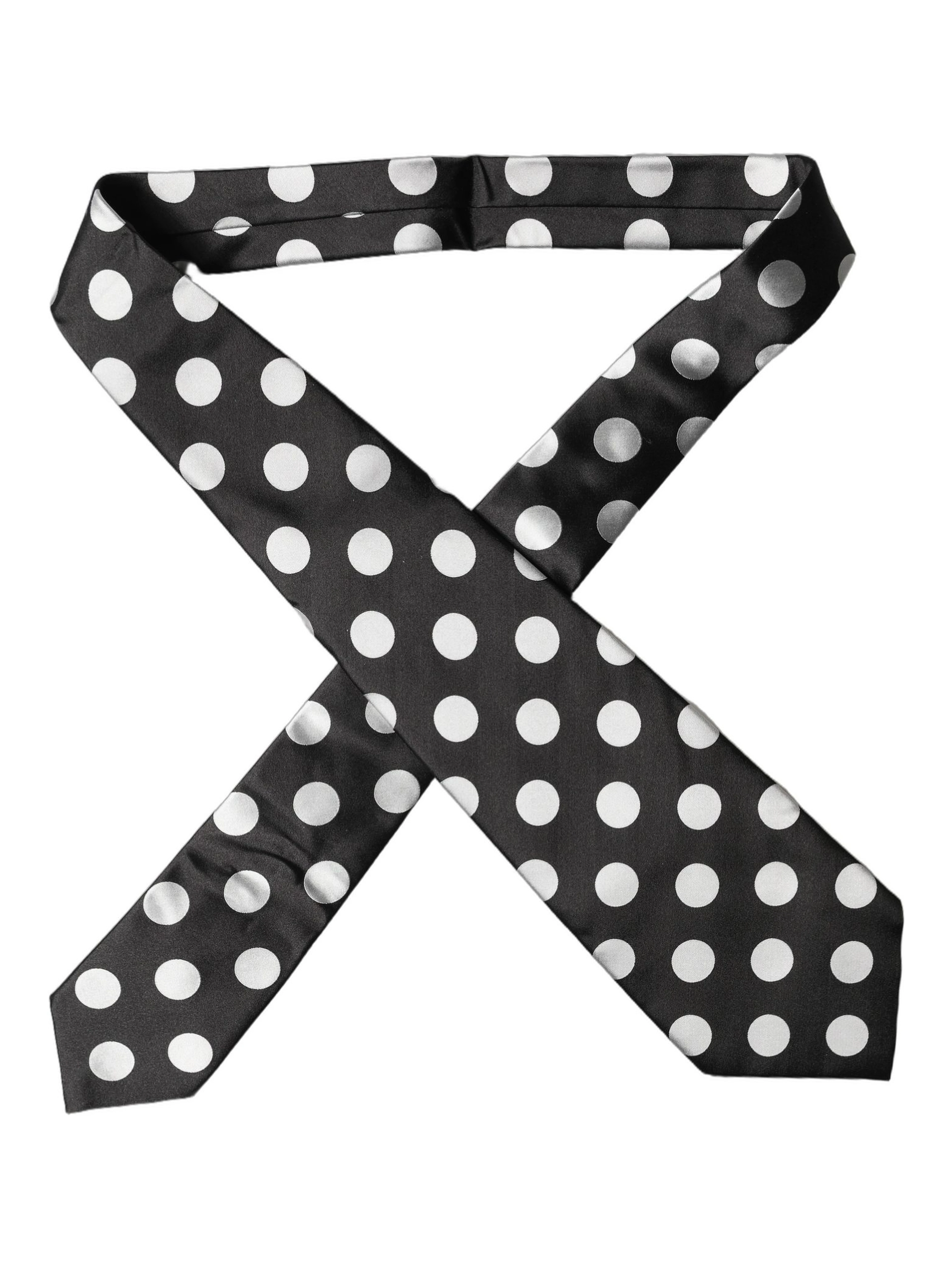 Black White Polka Dot Silk Adjustable Women Necktie Tie