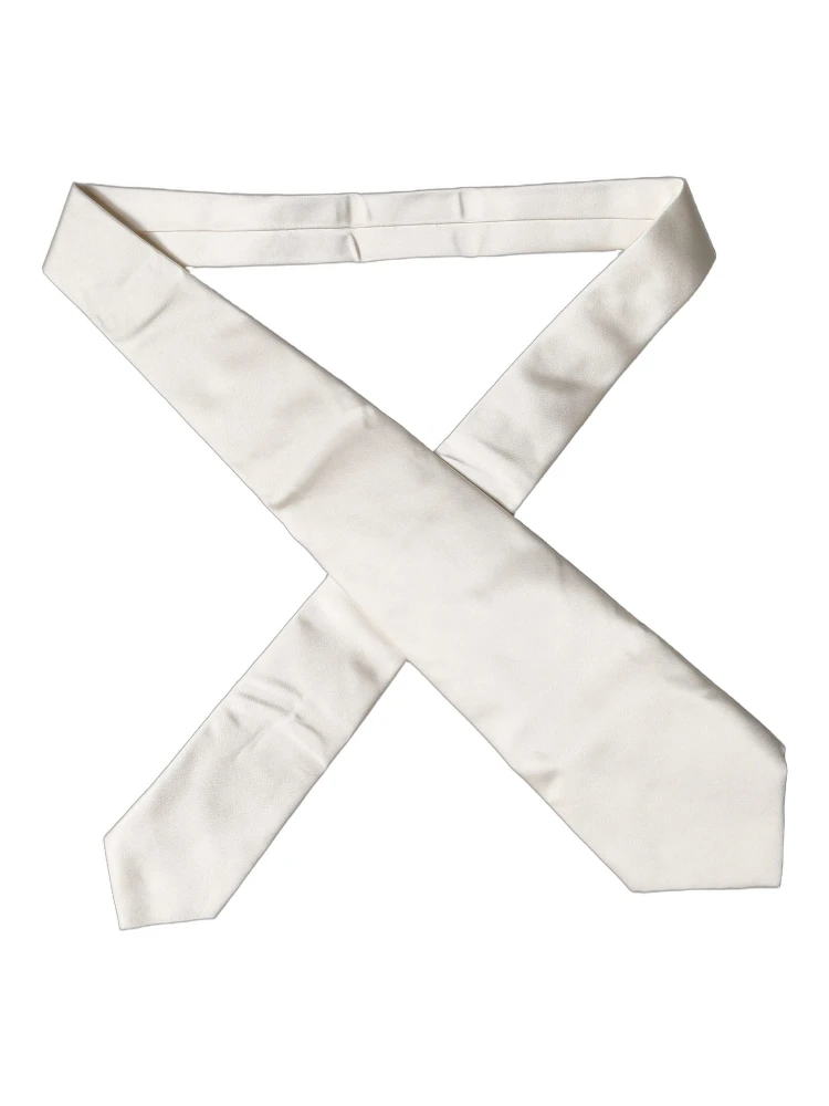 Off White Solid Silk Adjustable Women Tied Necktie Tie alternative