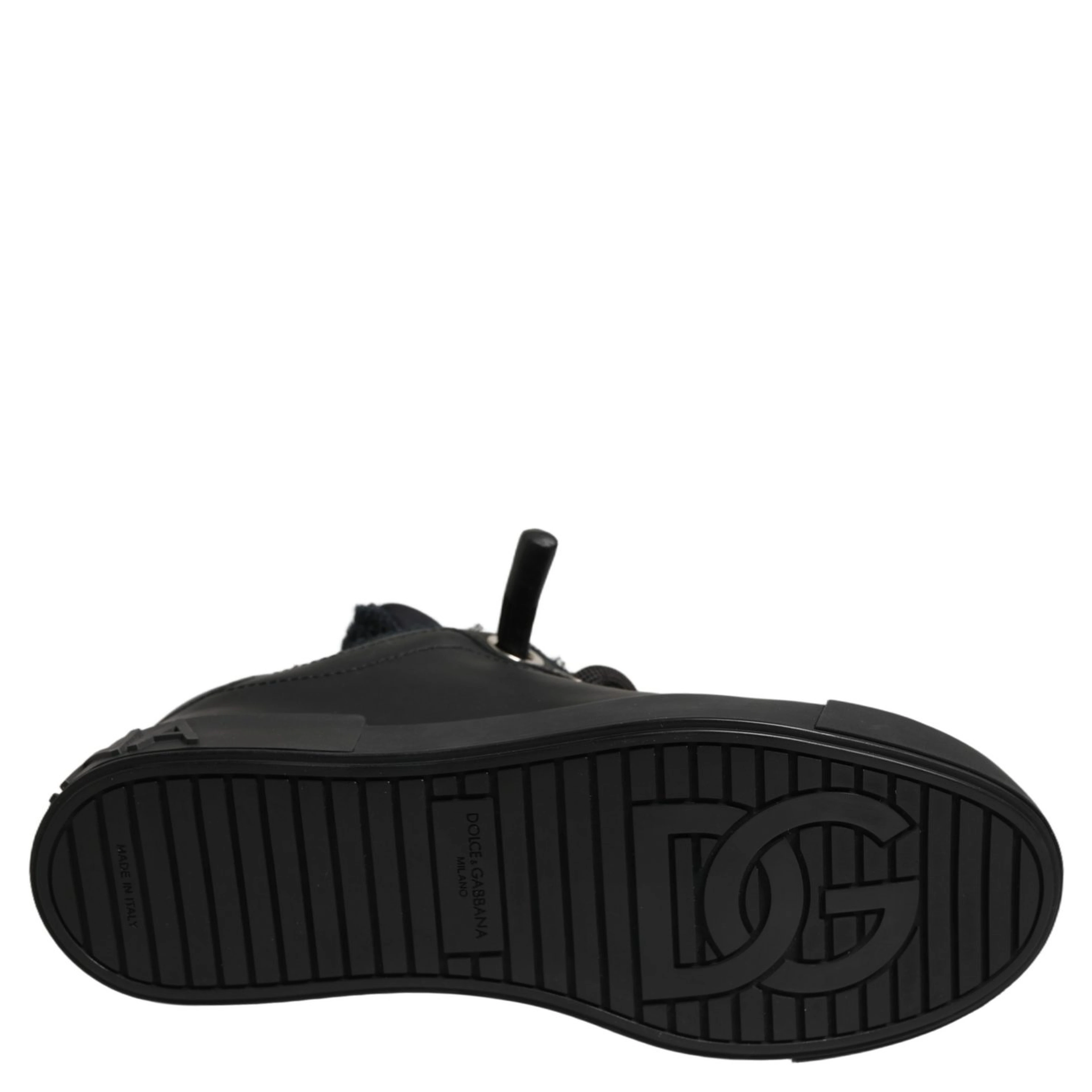 Black Leather Low Top Portofino Sneakers Shoes