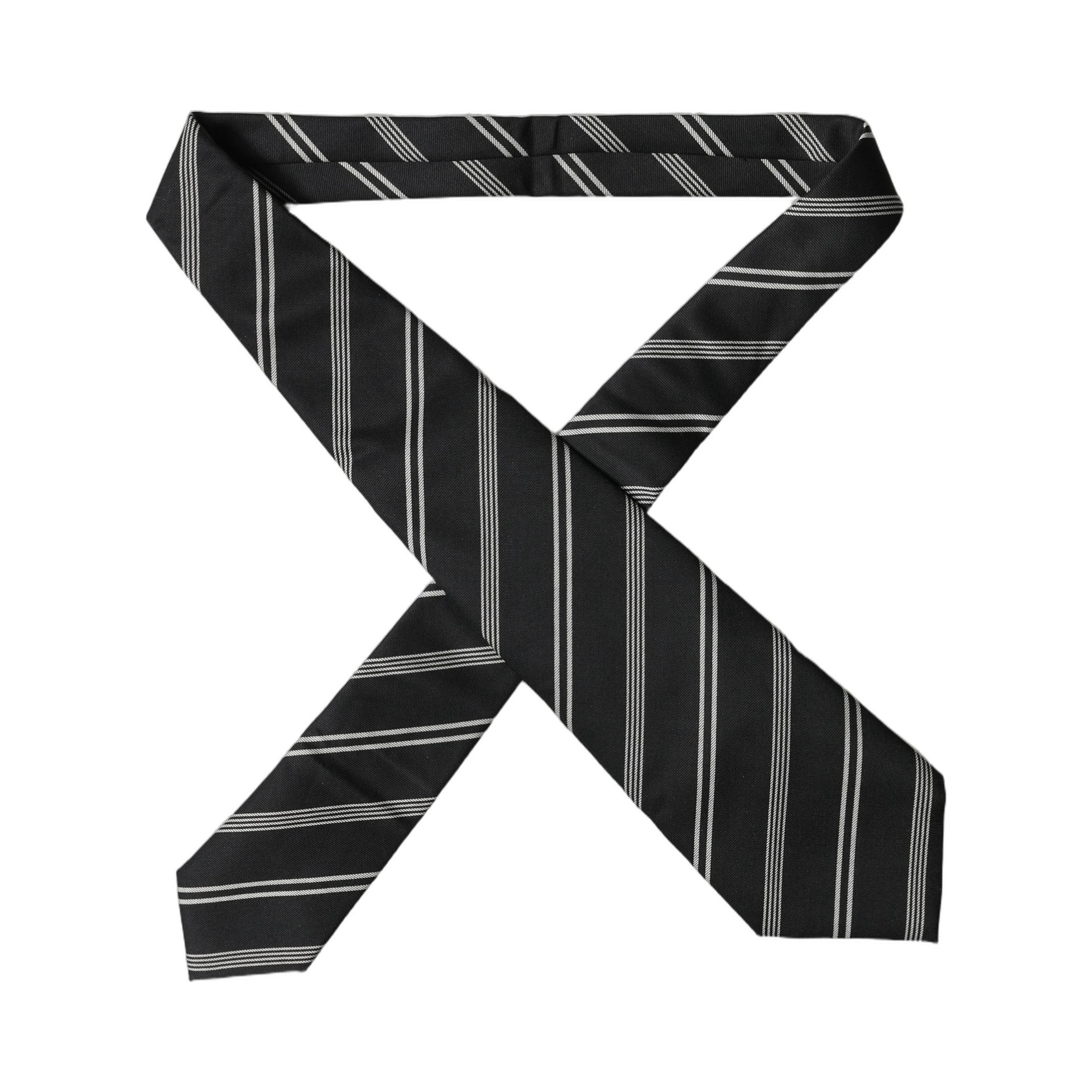 Black White Stripes Silk Adjustable Women Necktie Tie