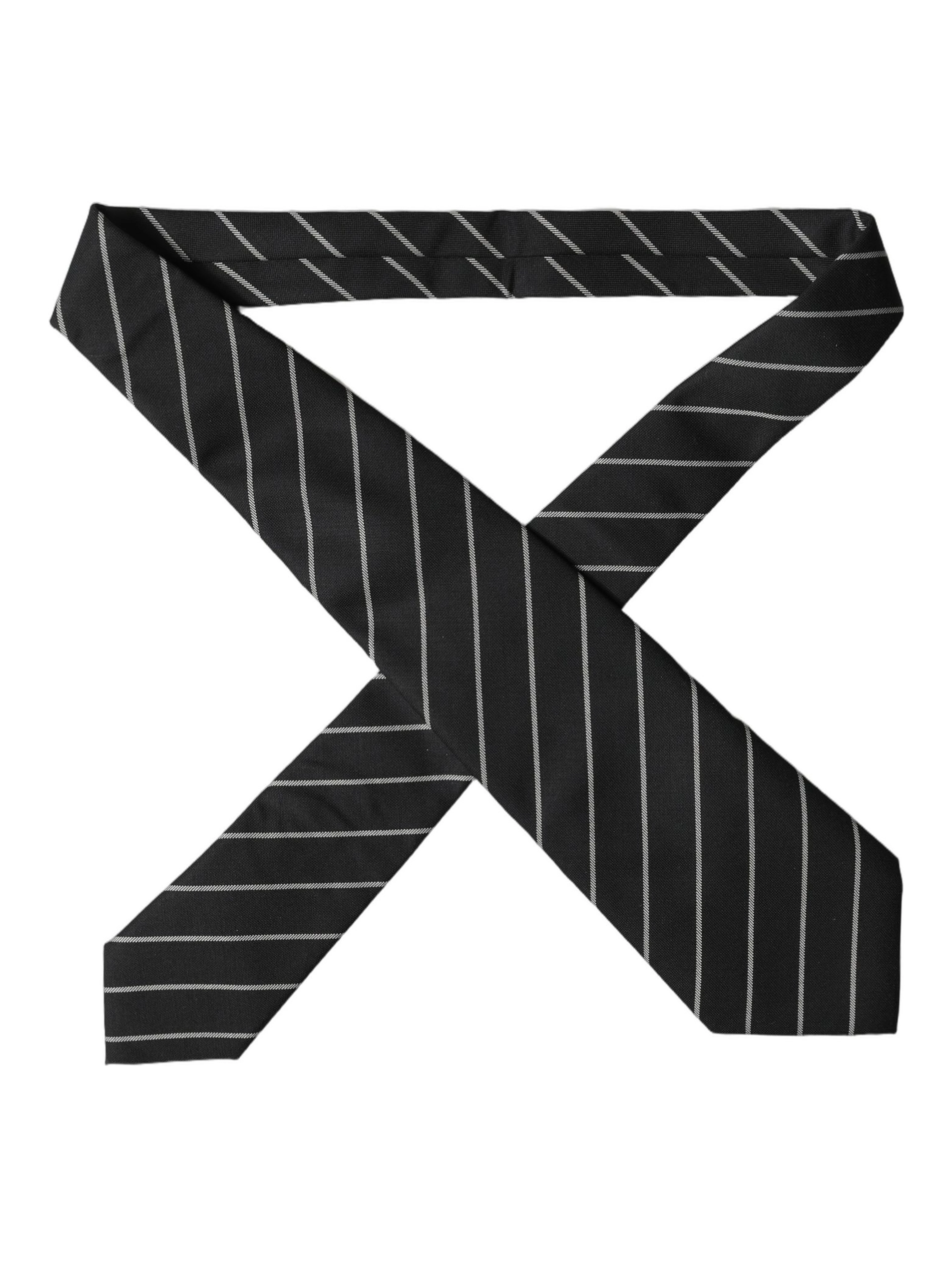 Black White Stripes Wool Adjustable Women Necktie Tie