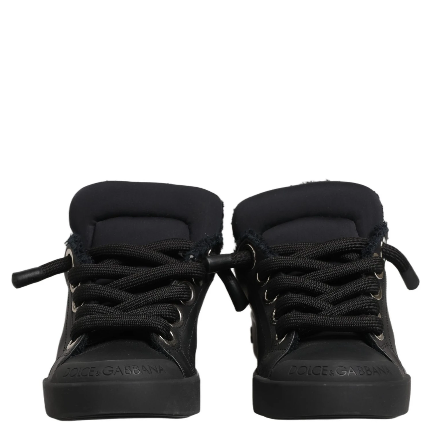 Black Leather Low Top Portofino Sneakers Shoes