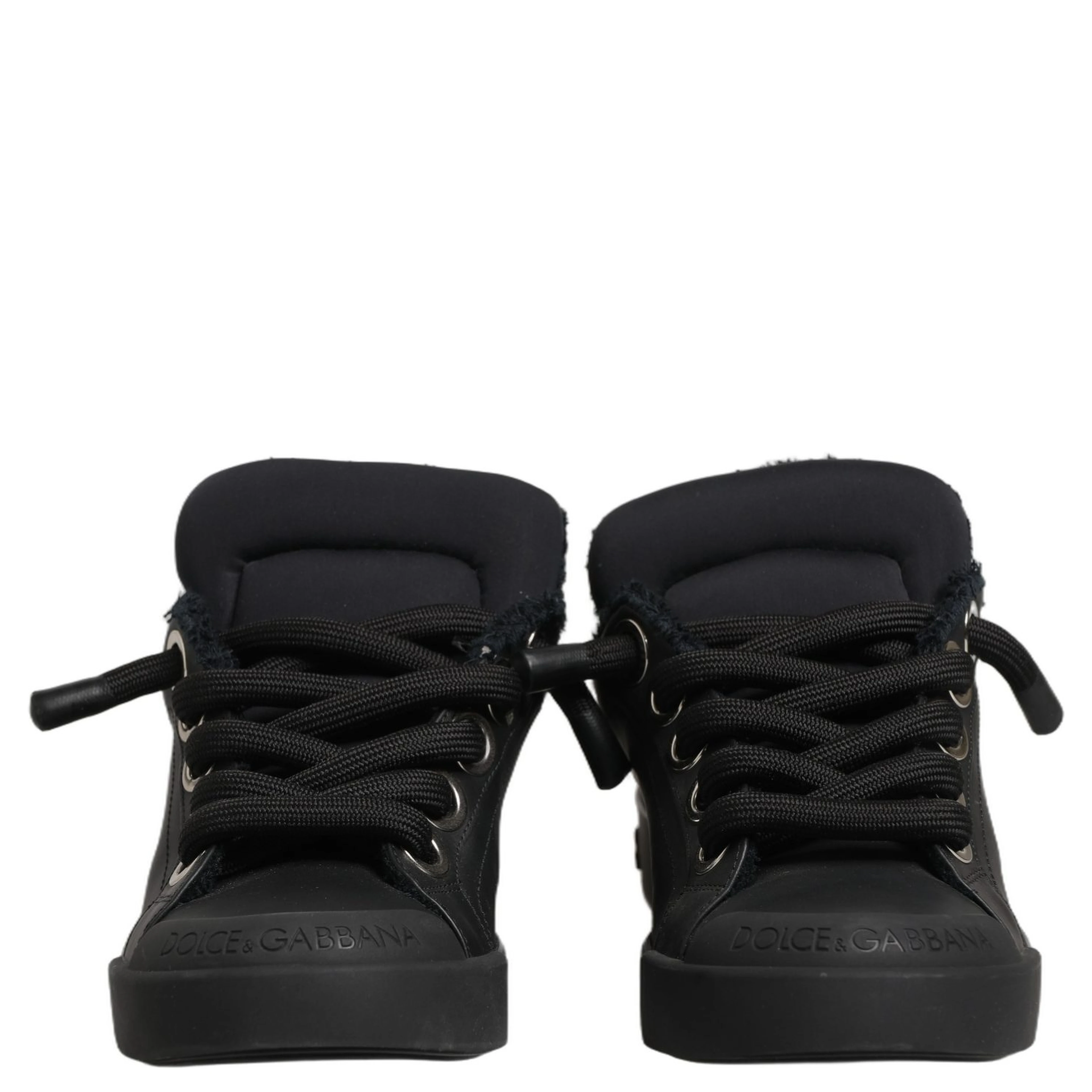 Black Leather Low Top Portofino Sneakers Shoes
