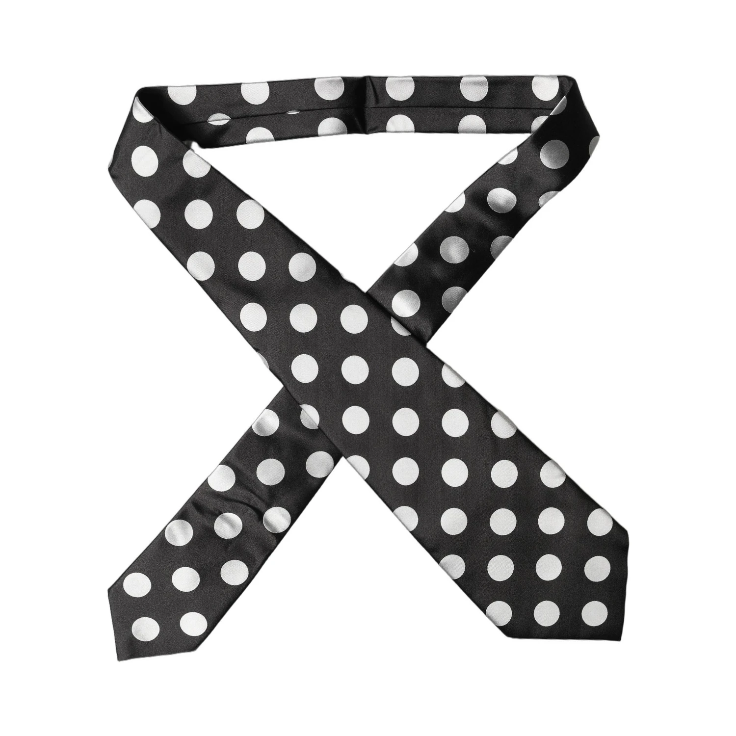 Black White Polka Dot Silk Adjustable Women Necktie Tie