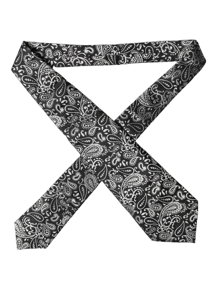 Black White Paisley Silk Adjustable Women Necktie Tie alternative