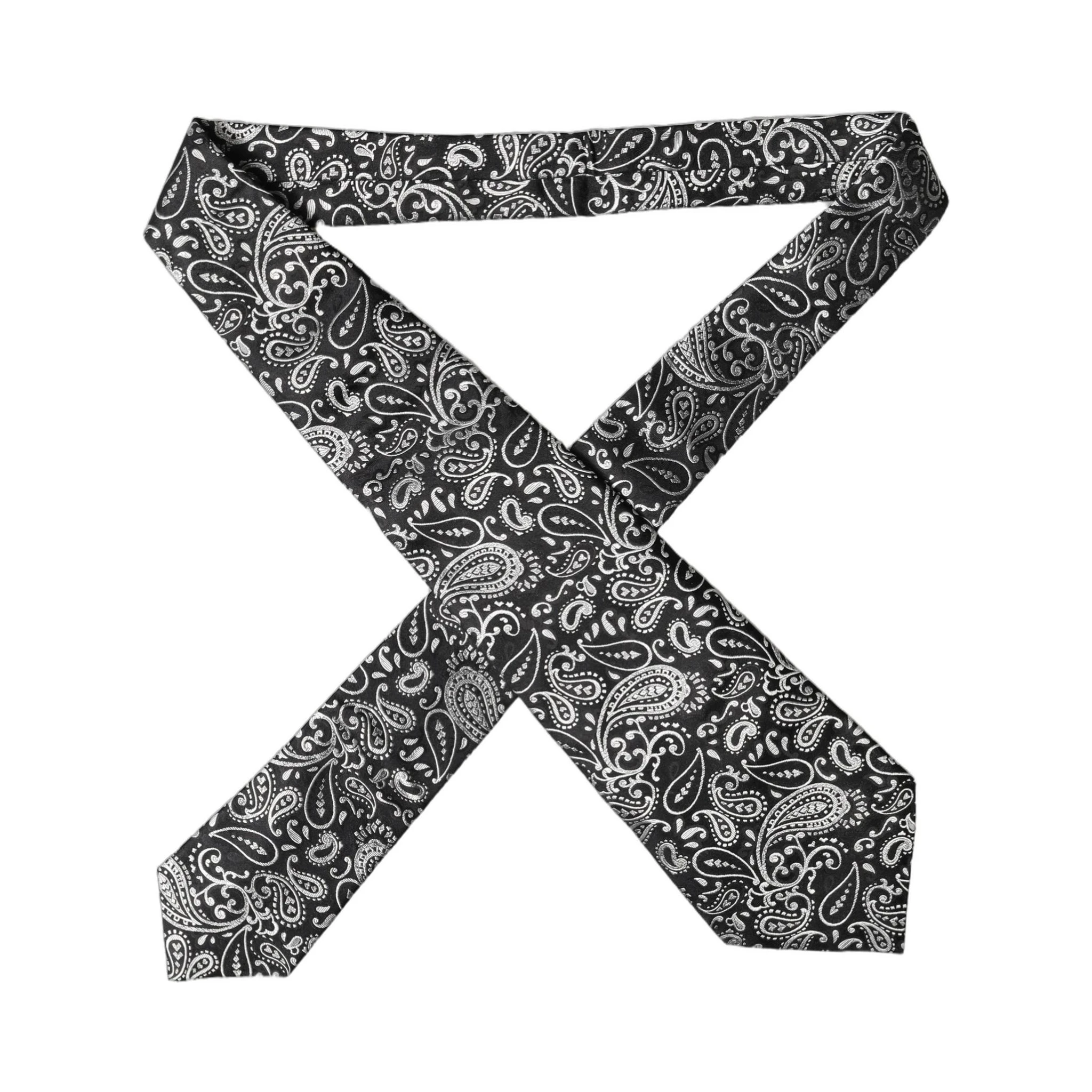 Black White Paisley Silk Adjustable Women Necktie Tie