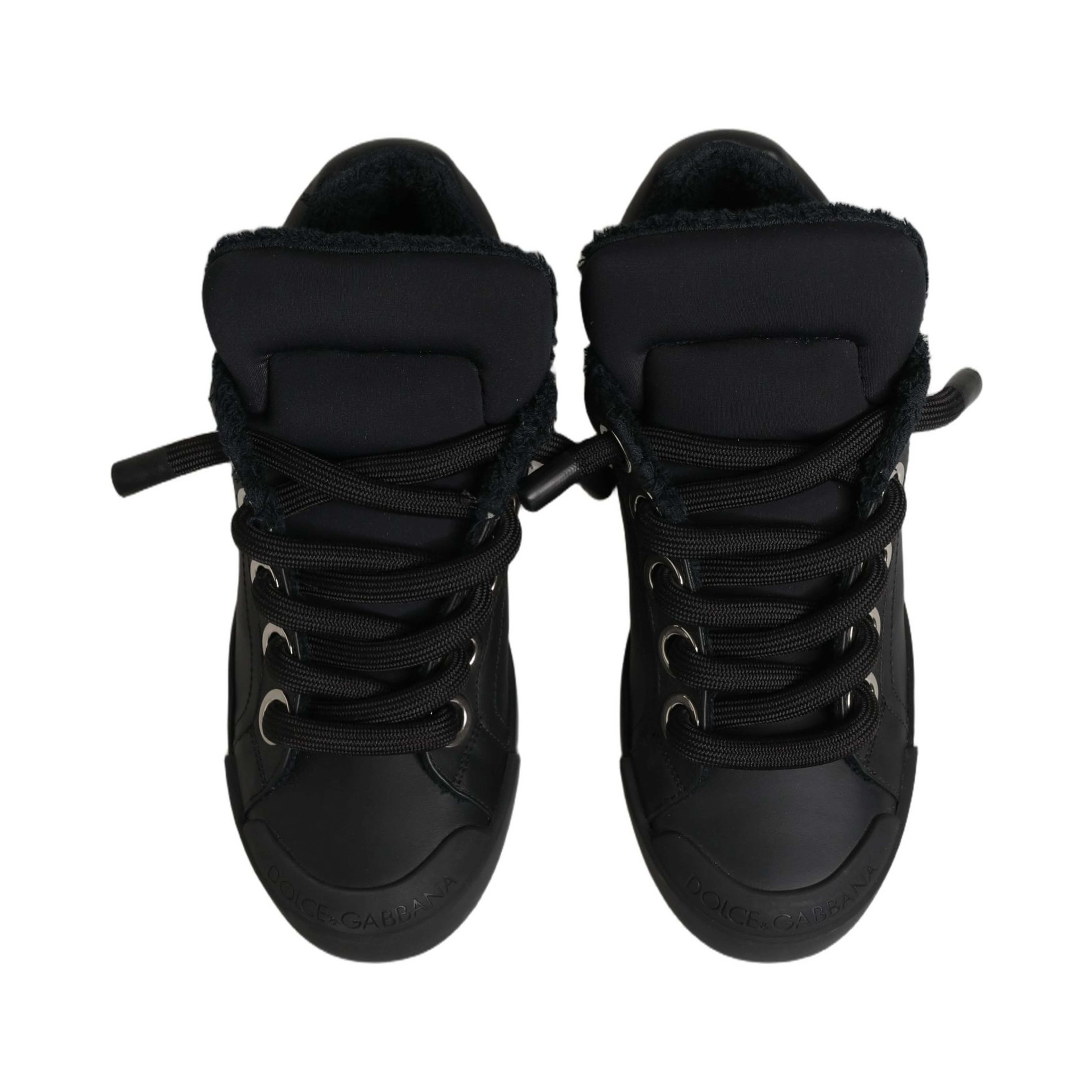 Black Leather Low Top Portofino Sneakers Shoes