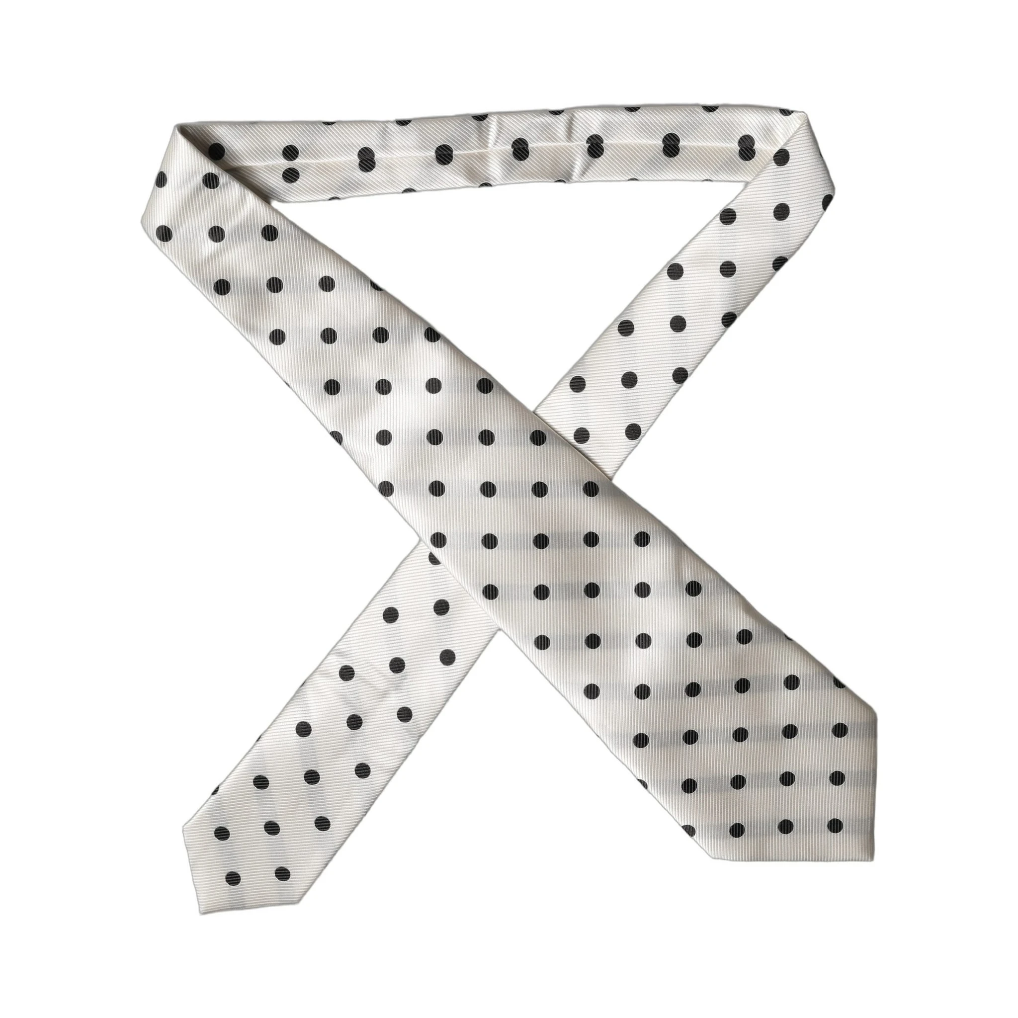 White Black Polka Dot Silk Adjustable Women Necktie Tie