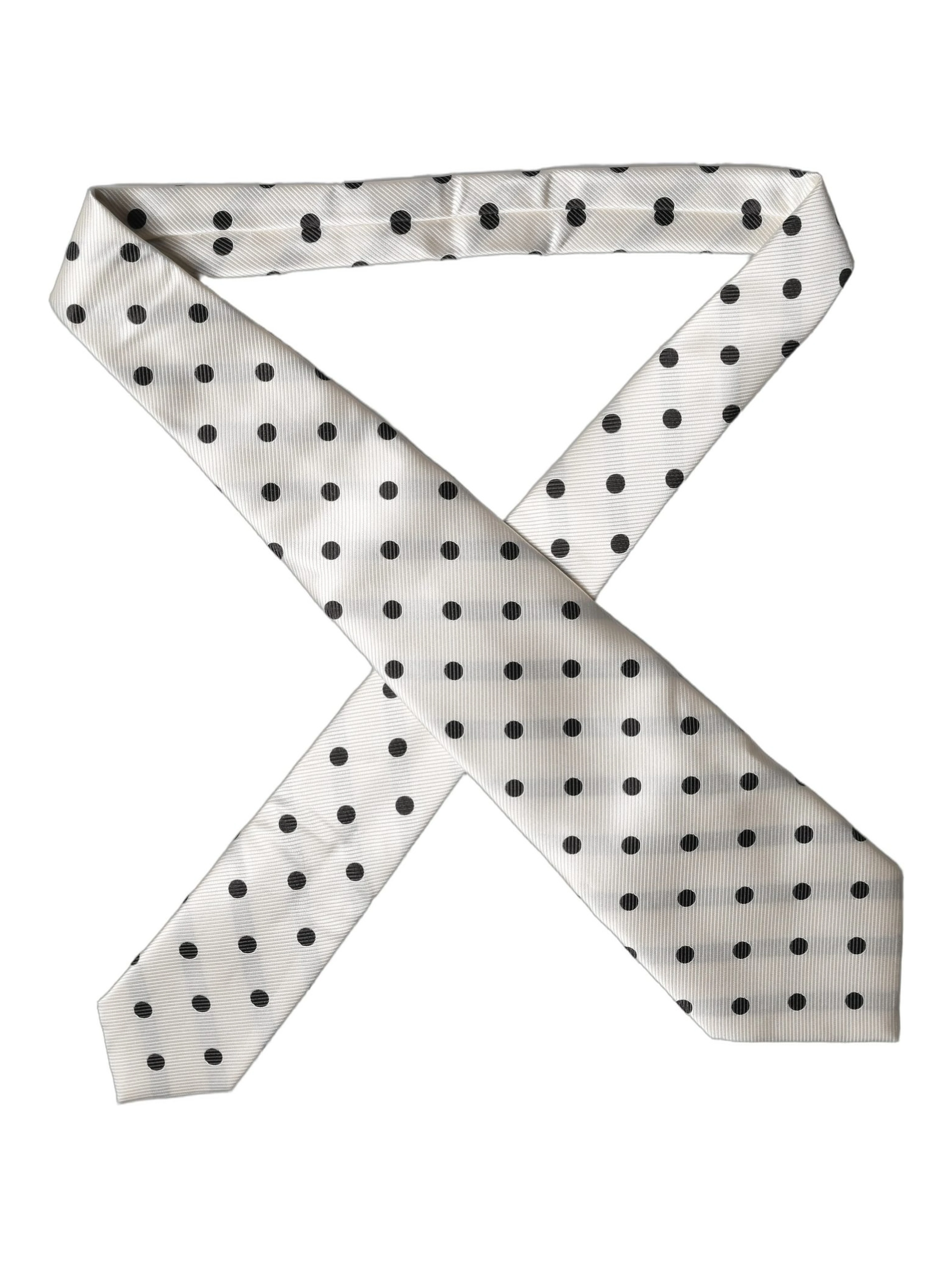 White Black Polka Dot Silk Adjustable Women Necktie Tie