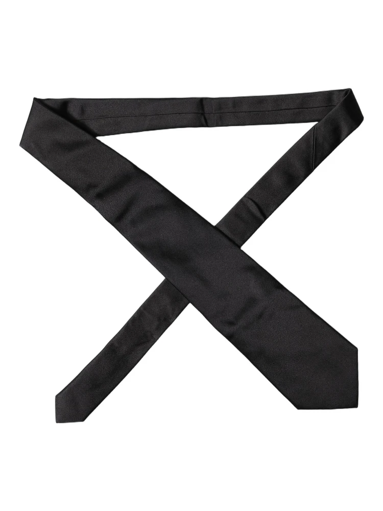 Black Solid Satin Silk Adjustable Women Necktie Tie