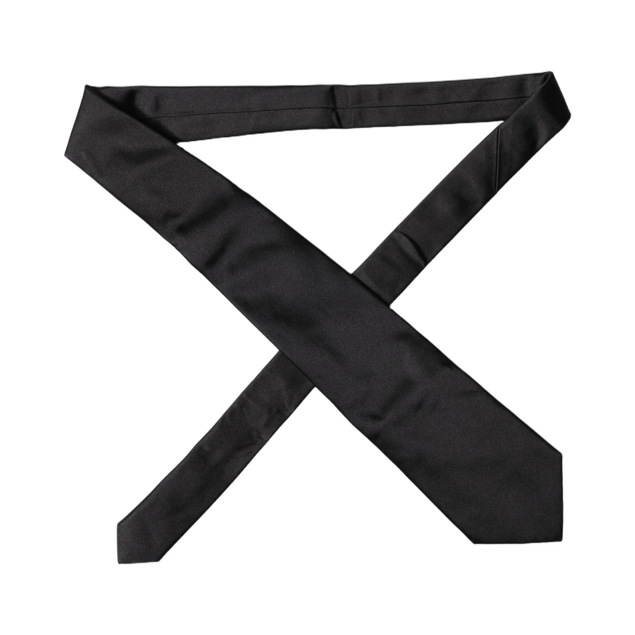 Black Solid Satin Silk Adjustable Women Necktie Tie