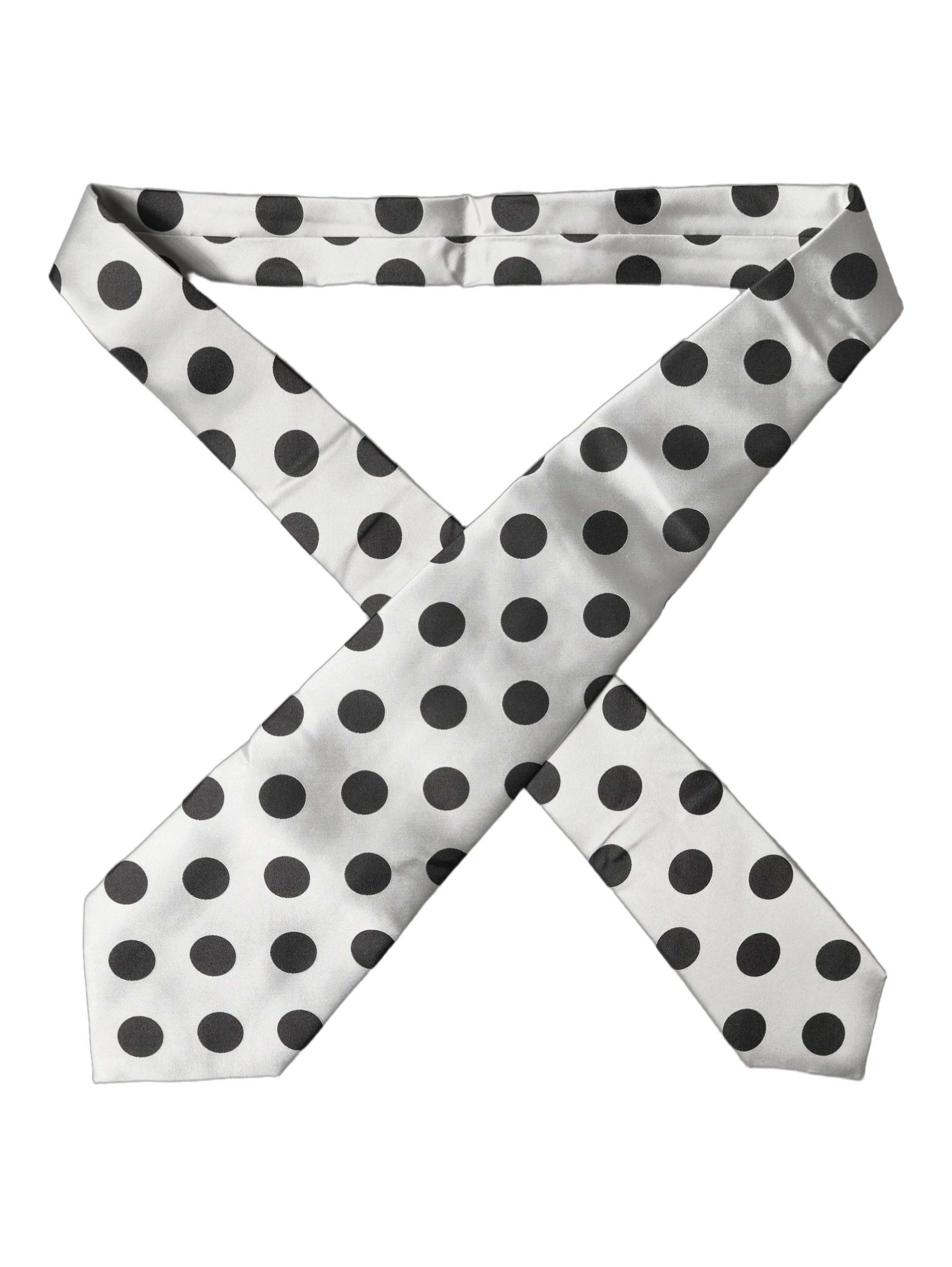 White Black Polka Dot Silk Adjustable Women Necktie Tie