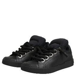 Black Leather Low Top Portofino Sneakers Shoes