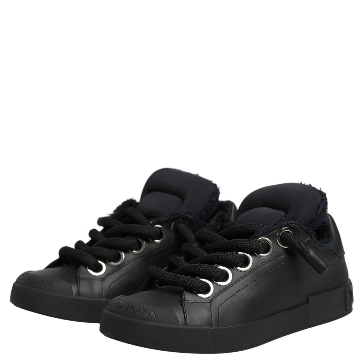 Black Leather Low Top Portofino Sneakers Shoes