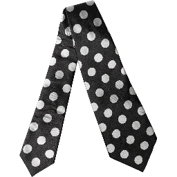 Black White Polka Dot Silk Adjustable Women Necktie Tie