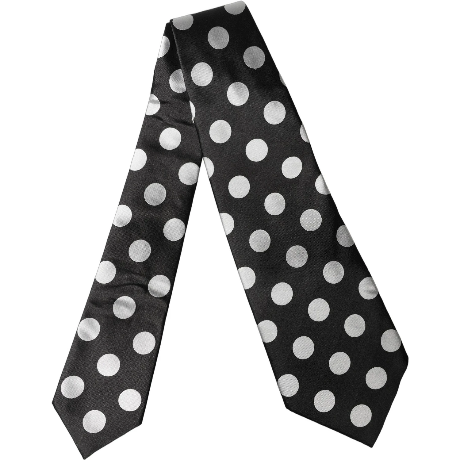 Black White Polka Dot Silk Adjustable Women Necktie Tie