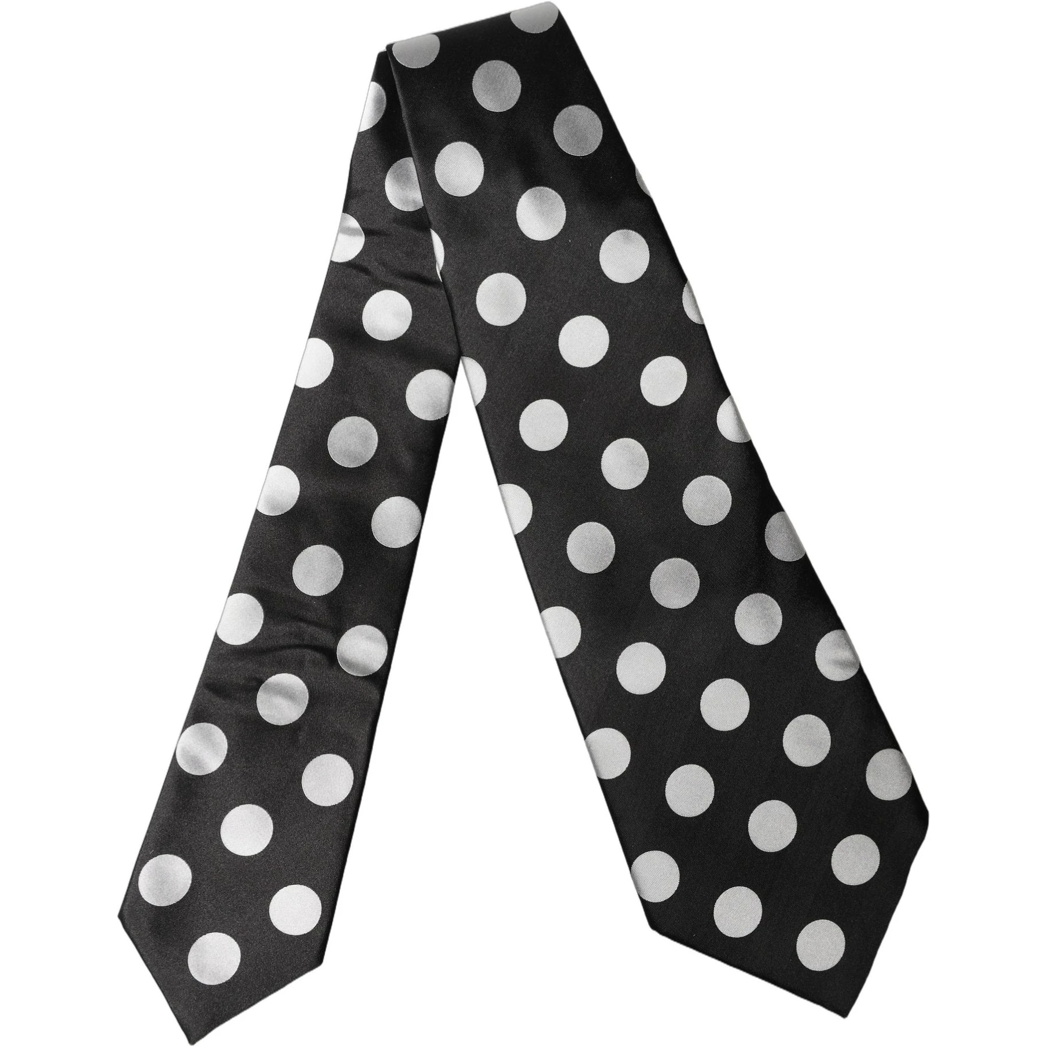 Black White Polka Dot Silk Adjustable Women Necktie Tie
