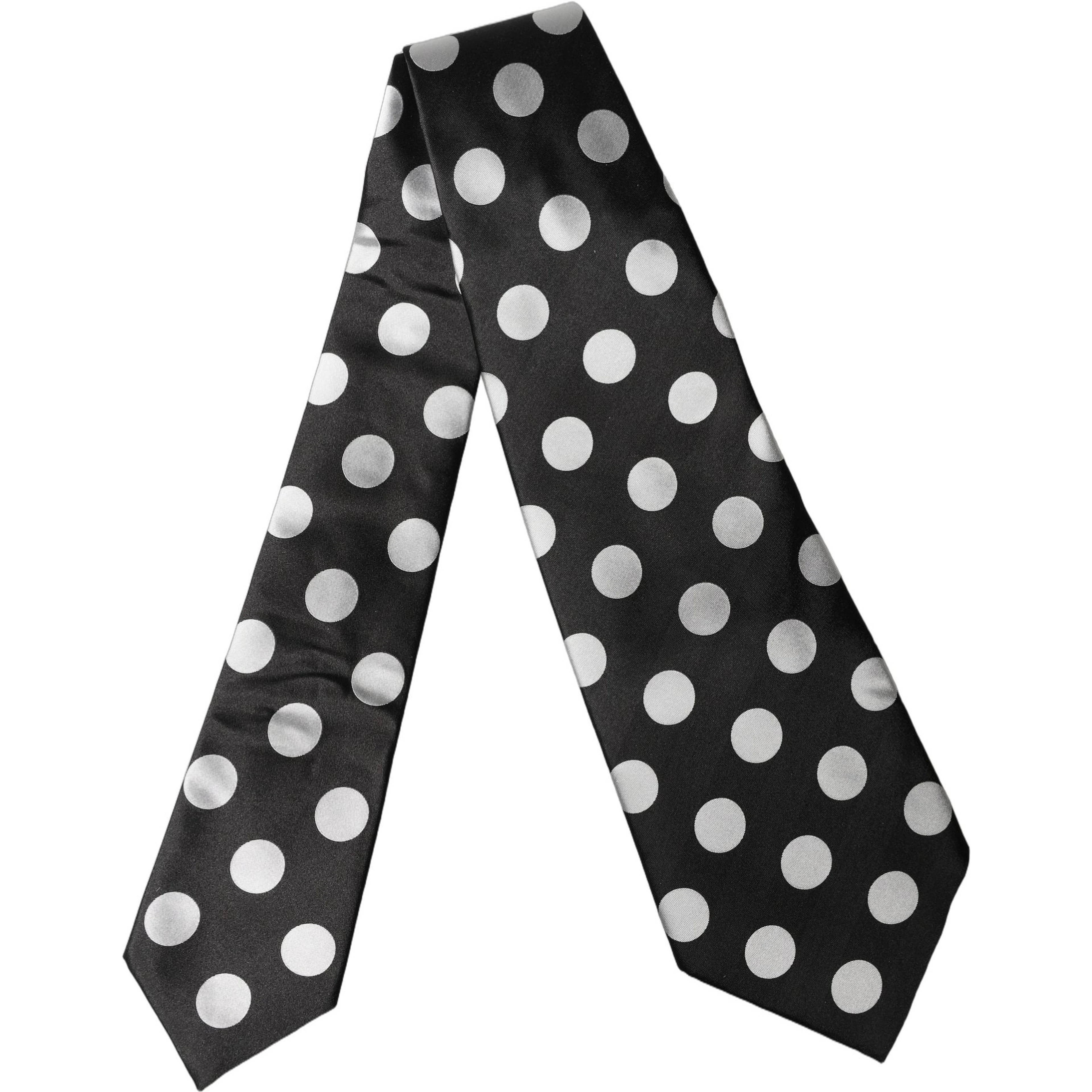 Black White Polka Dot Silk Adjustable Women Necktie Tie