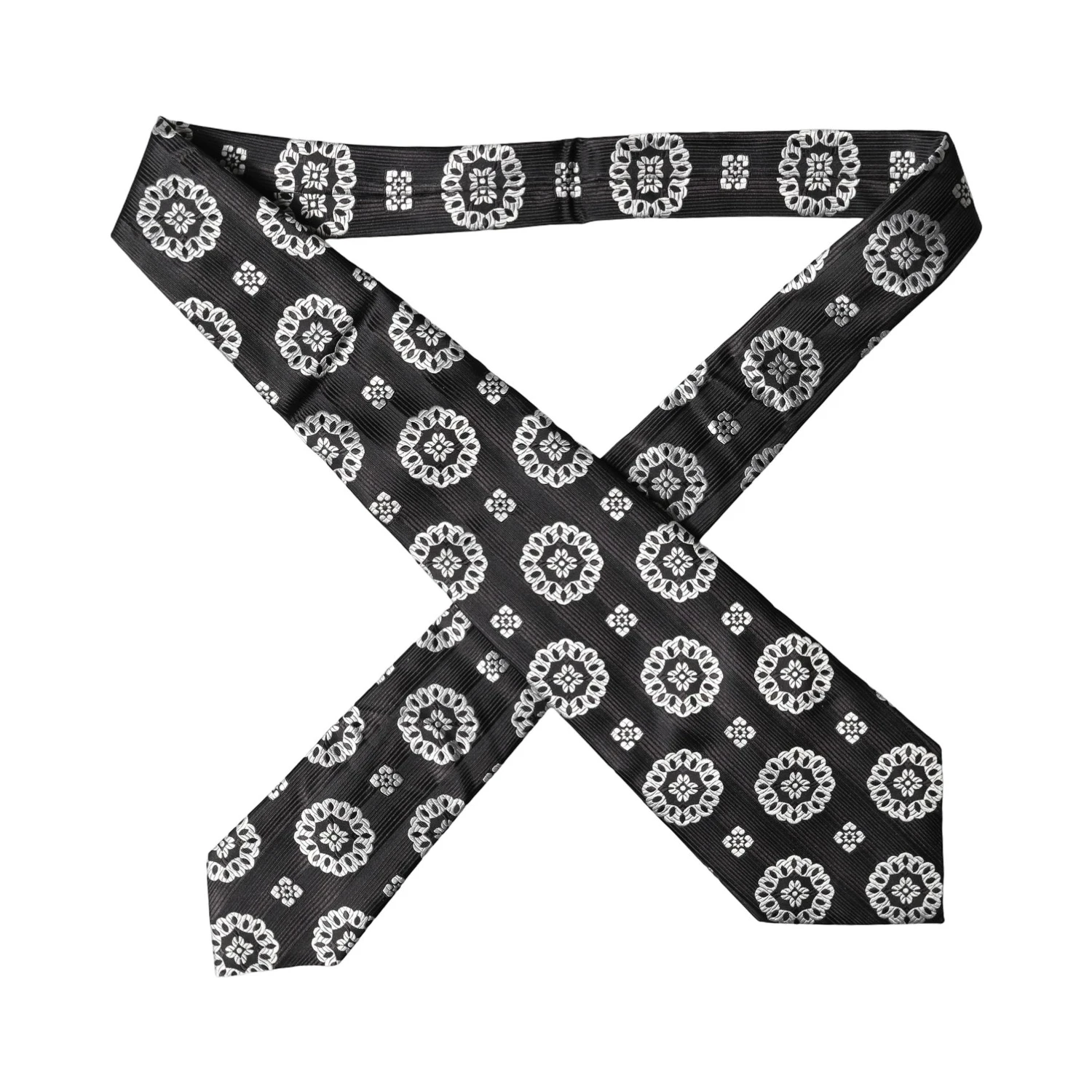 Black White Floral Silk Adjustable Women Necktie Tie
